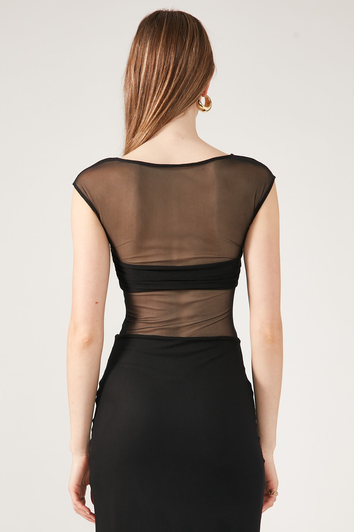 Perfect Stranger Twisted Mesh Midi Dress Black