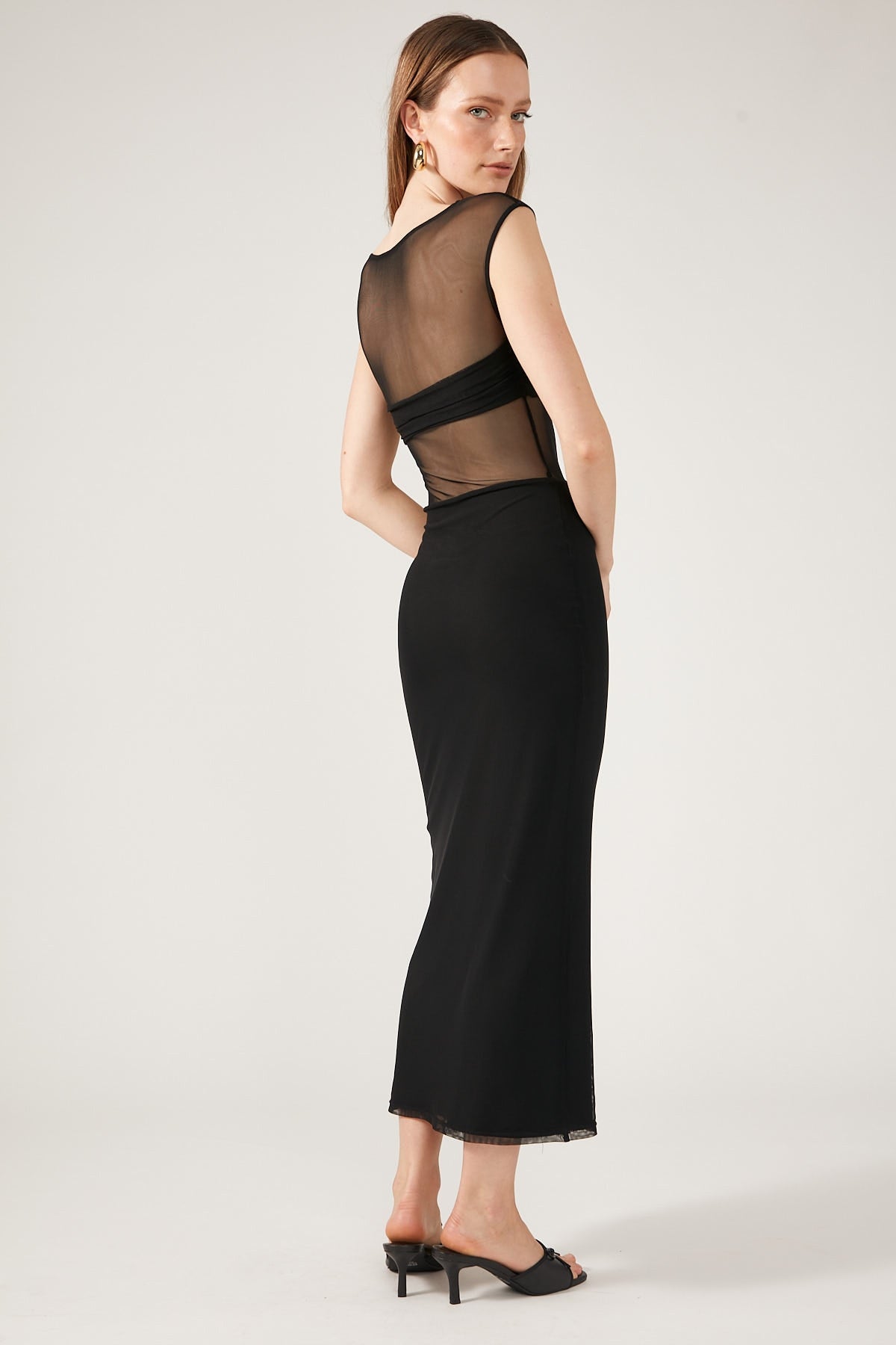 Perfect Stranger Twisted Mesh Midi Dress Black