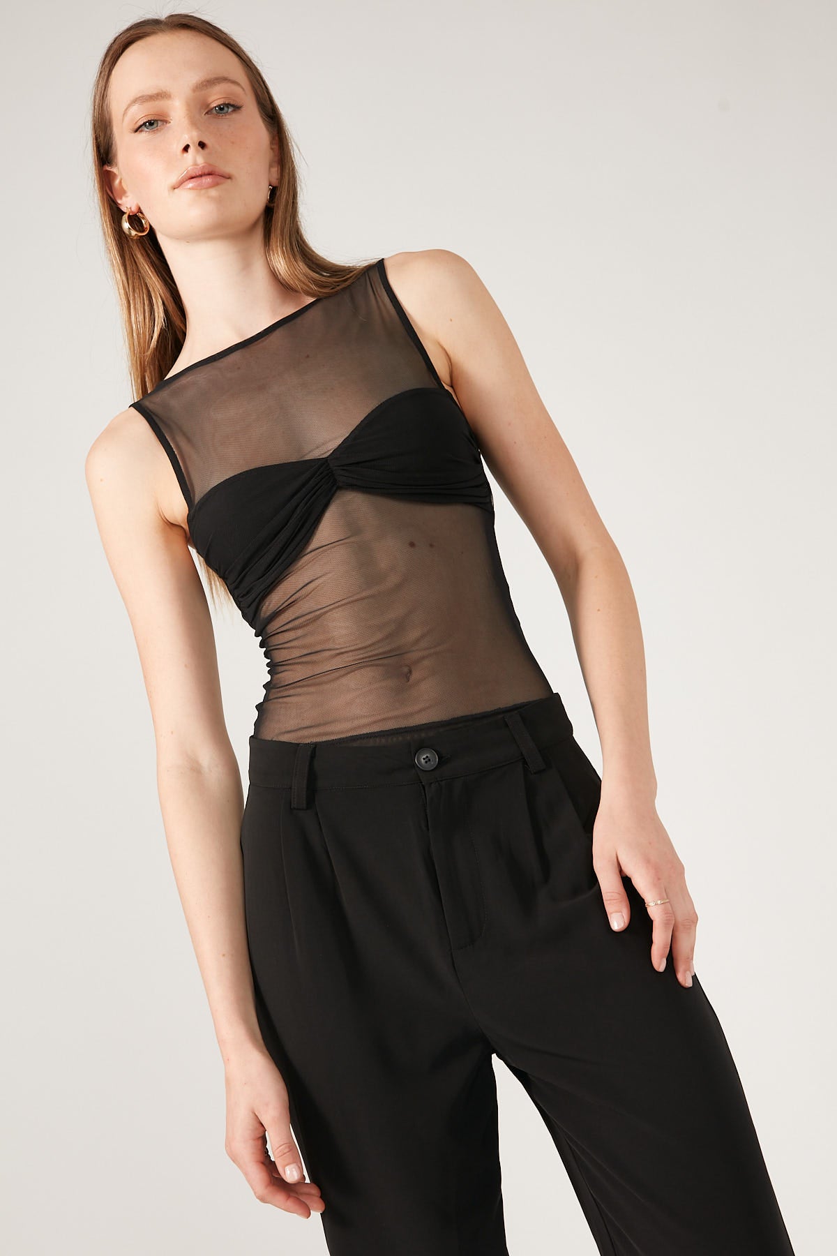 Perfect Stranger Twisted Mesh Top Black