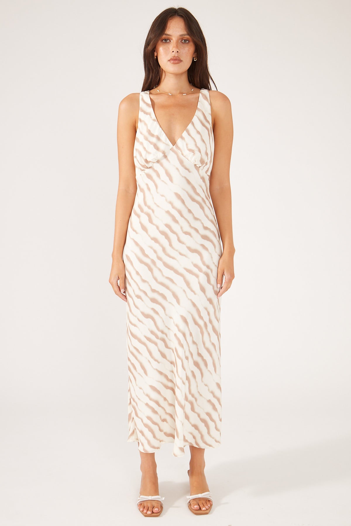 Perfect Stranger Grenada Stripe Midi Dress Brown Print