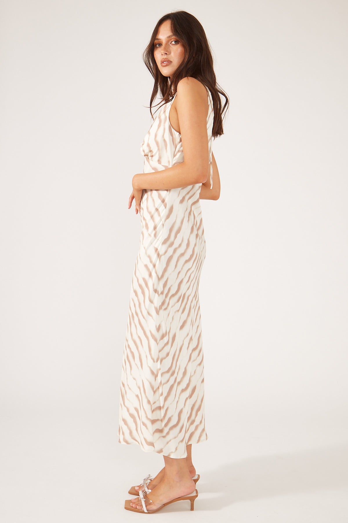 Perfect Stranger Grenada Stripe Midi Dress Brown Print