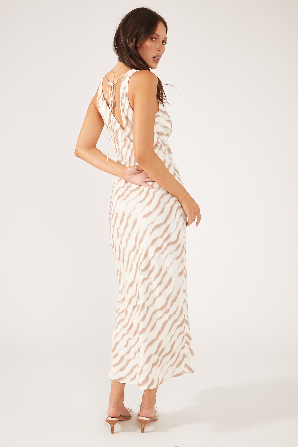 Perfect Stranger Grenada Stripe Midi Dress Brown Print