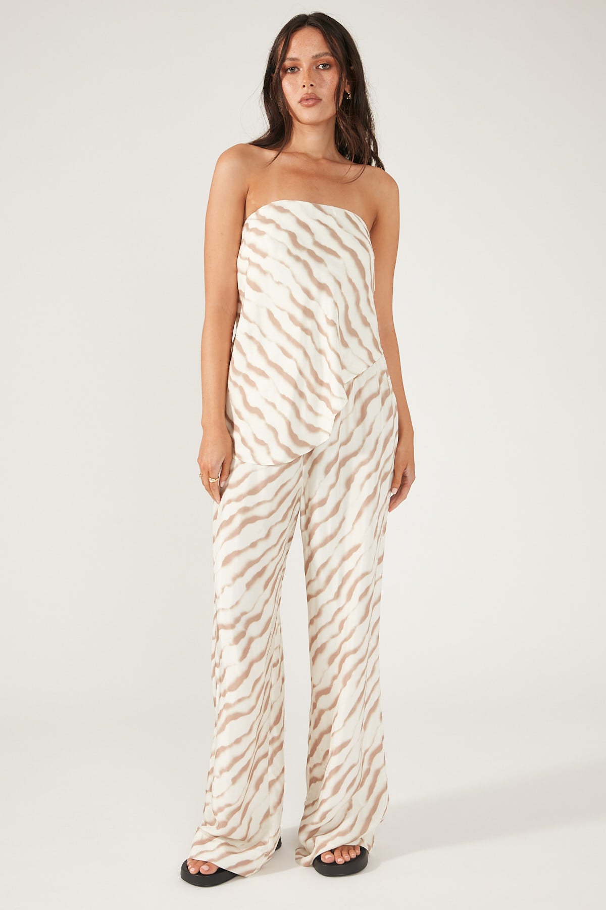 Perfect Stranger Grenada Stripe Strapless Top Brown Print