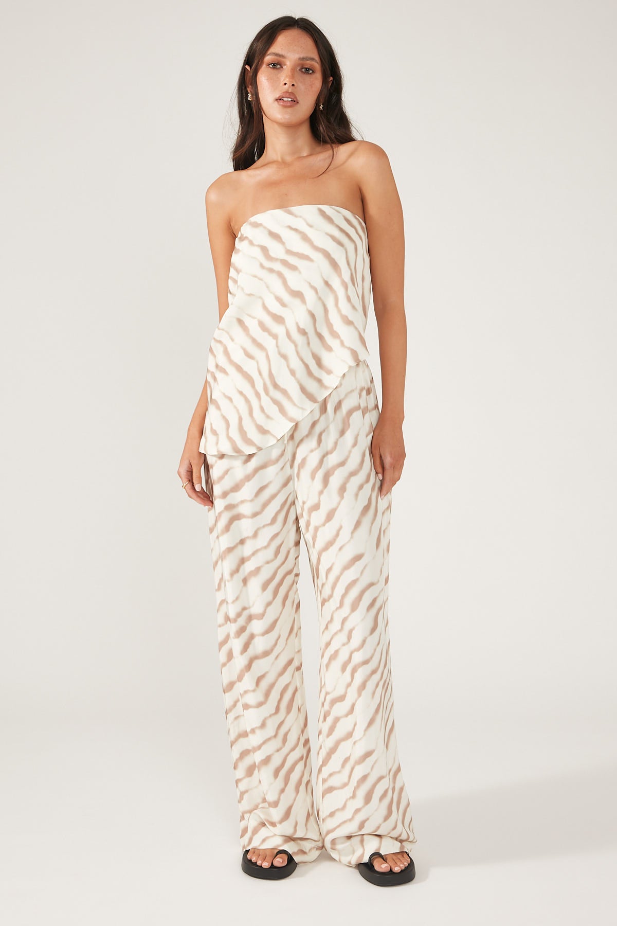 Perfect Stranger Grenada Stripe Strapless Top Brown Print