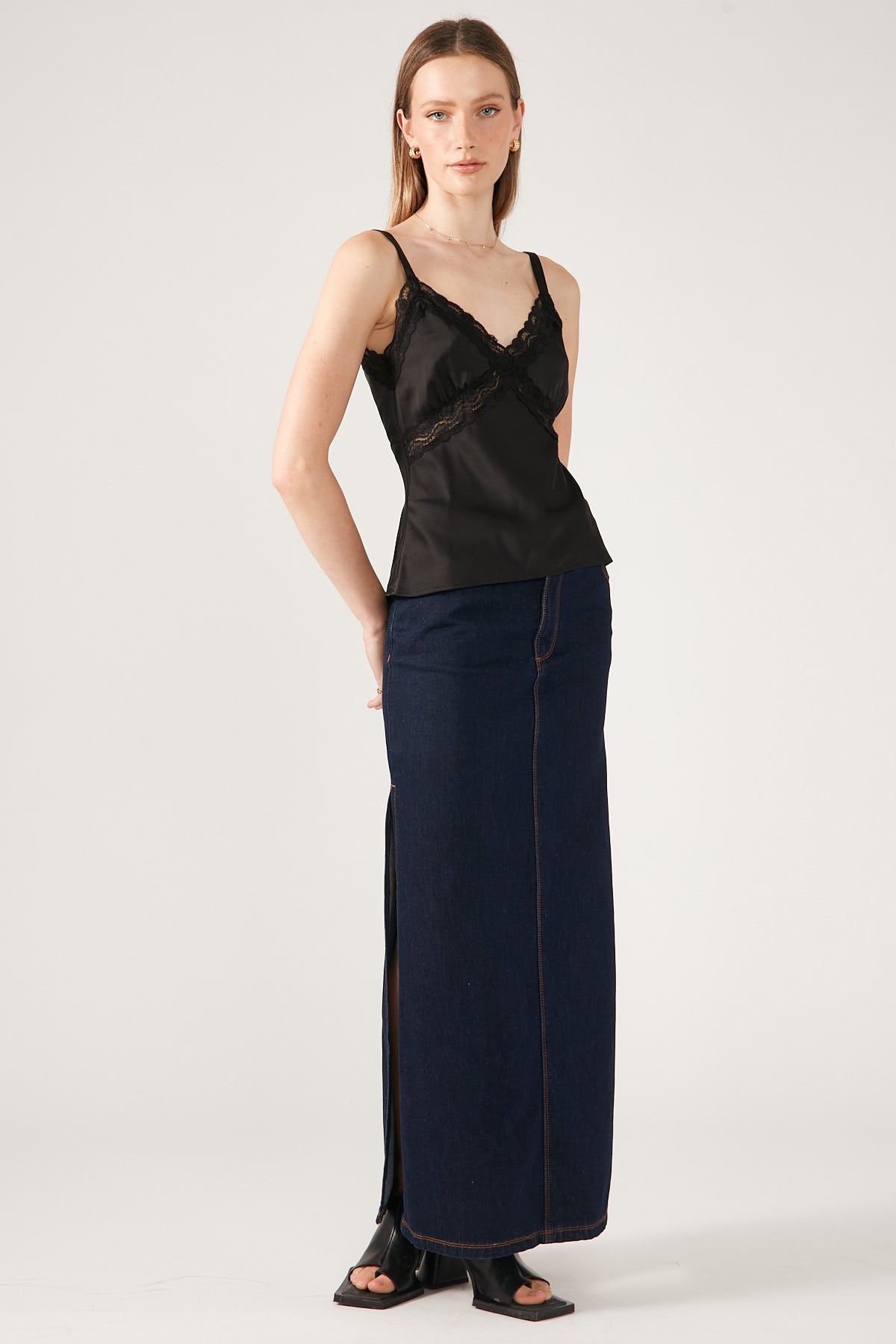 Perfect Stranger Lennie Lace Satin Top Black