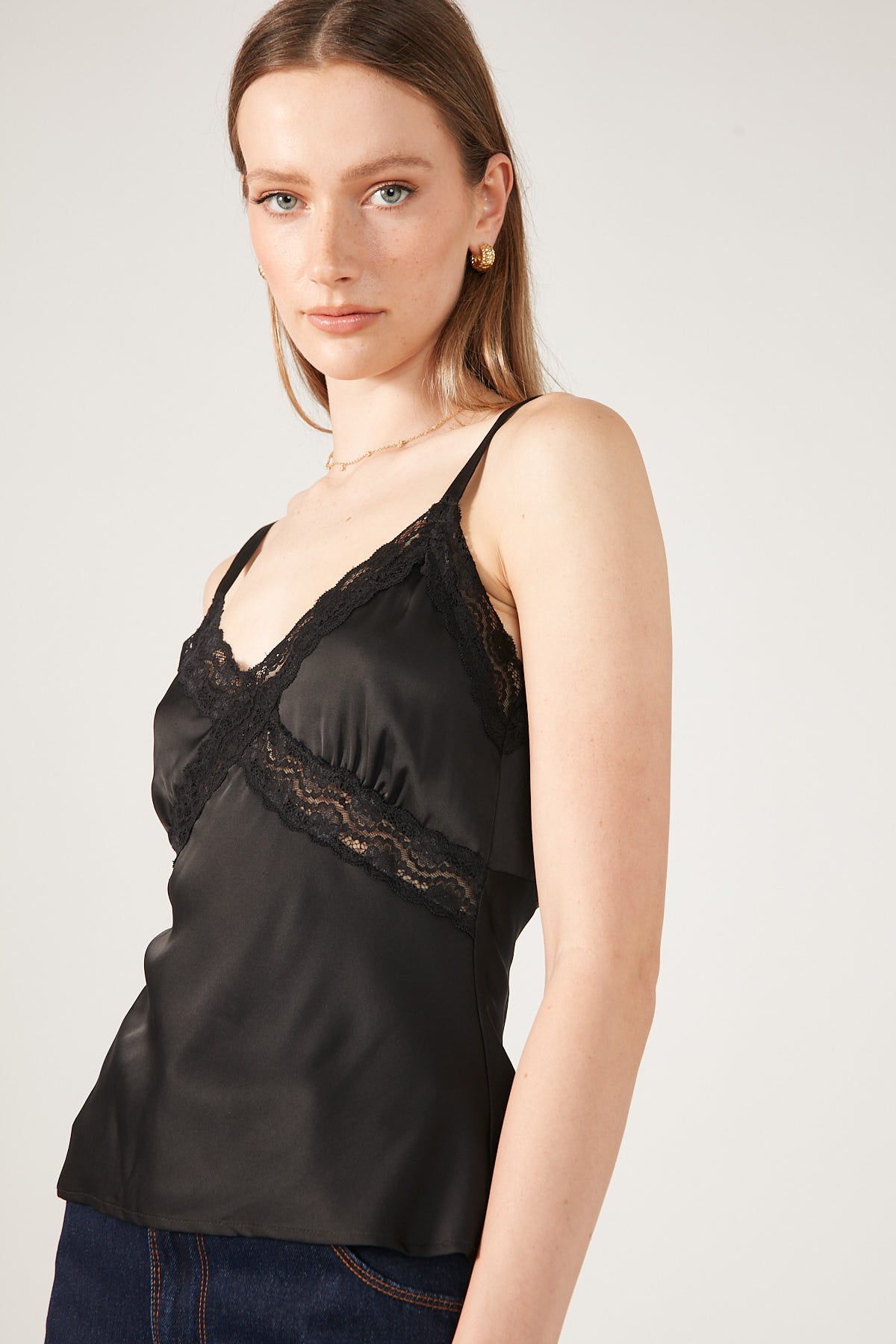 Perfect Stranger Lennie Lace Satin Top Black
