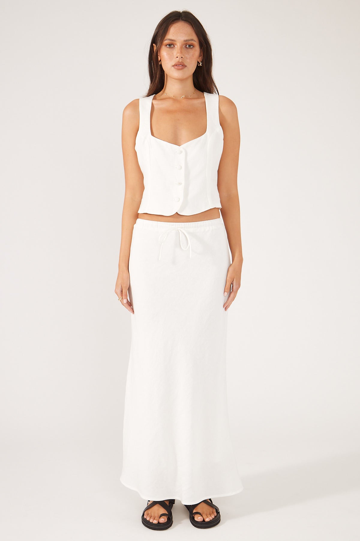 Perfect Stranger Marcella Drawcord Midi Skirt White