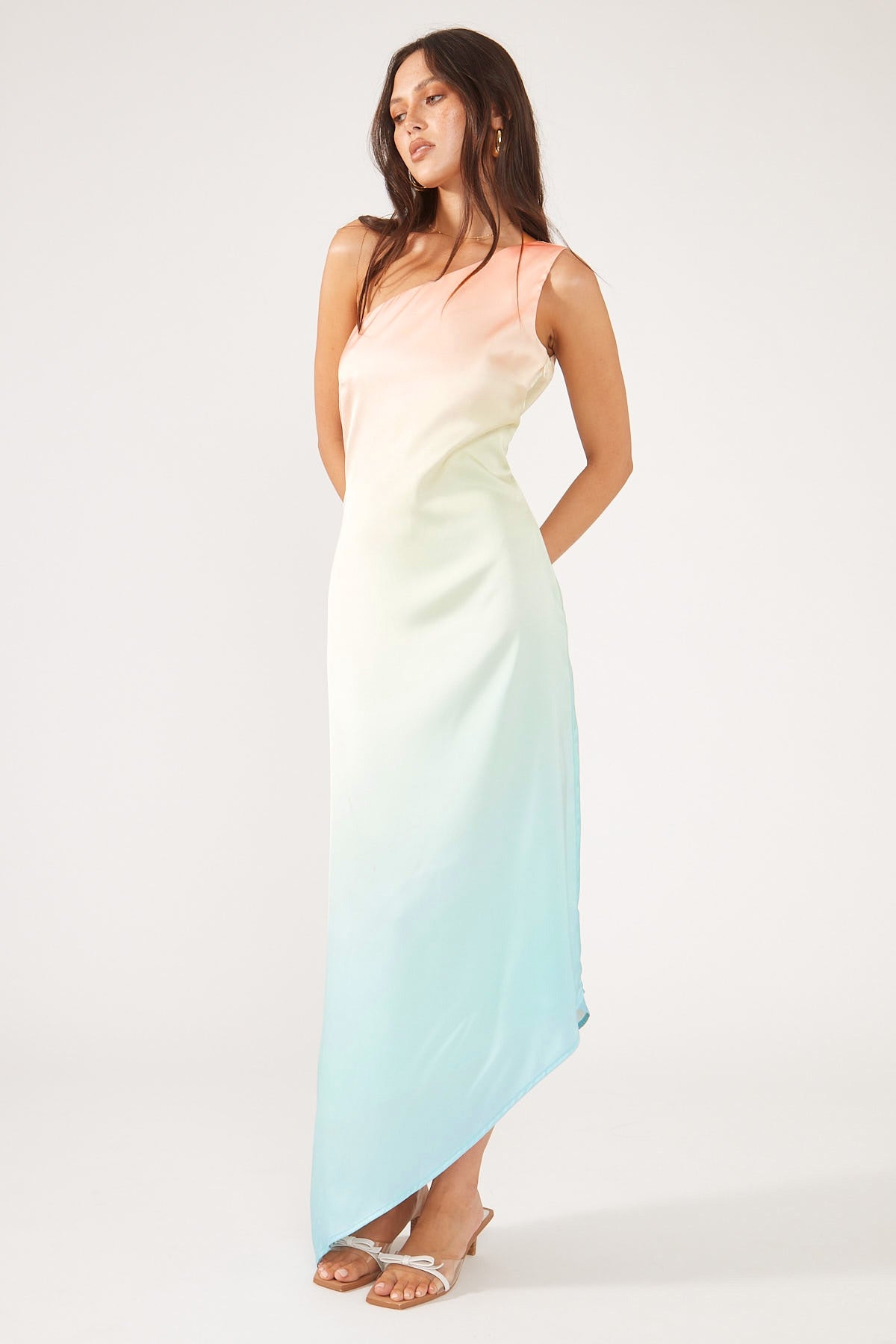 Perfect Stranger TRAMONTO ONE SHOULDER SATIN MIDI DRESS Multi