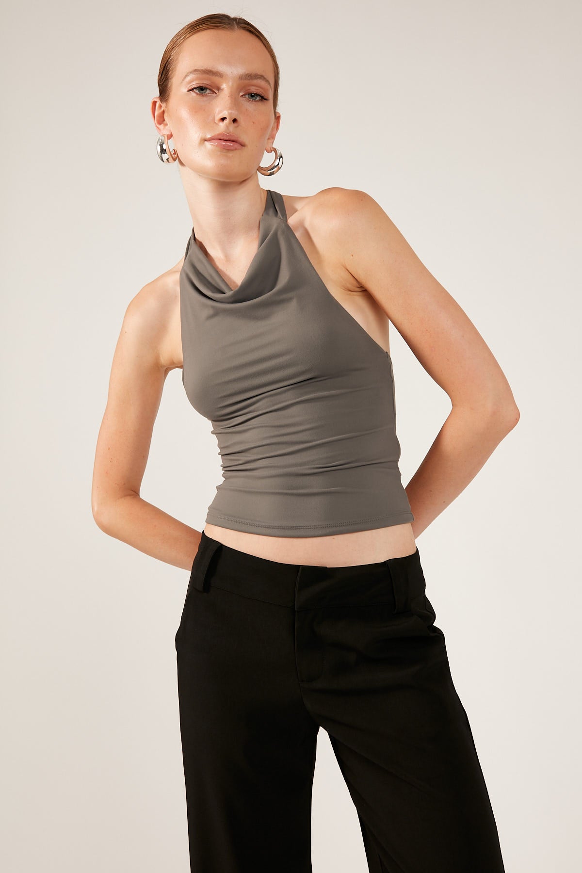 Perfect Stranger Gemma Halter Neck Top Charcoal