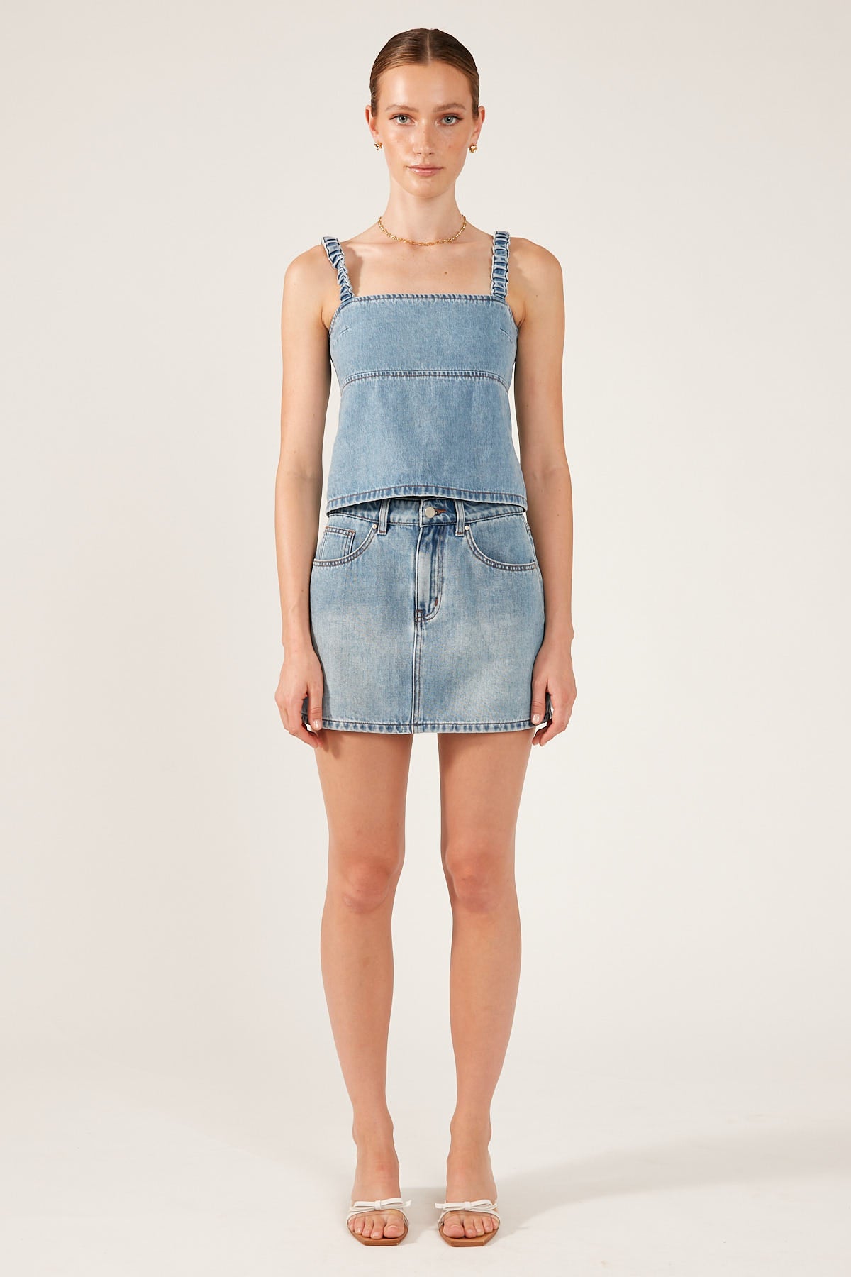 Perfect Stranger FRANCIS DENIM CAMI TOP Mid Blue Denim