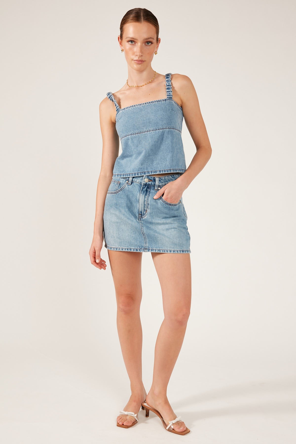 Perfect Stranger FRANCIS DENIM CAMI TOP Mid Blue Denim