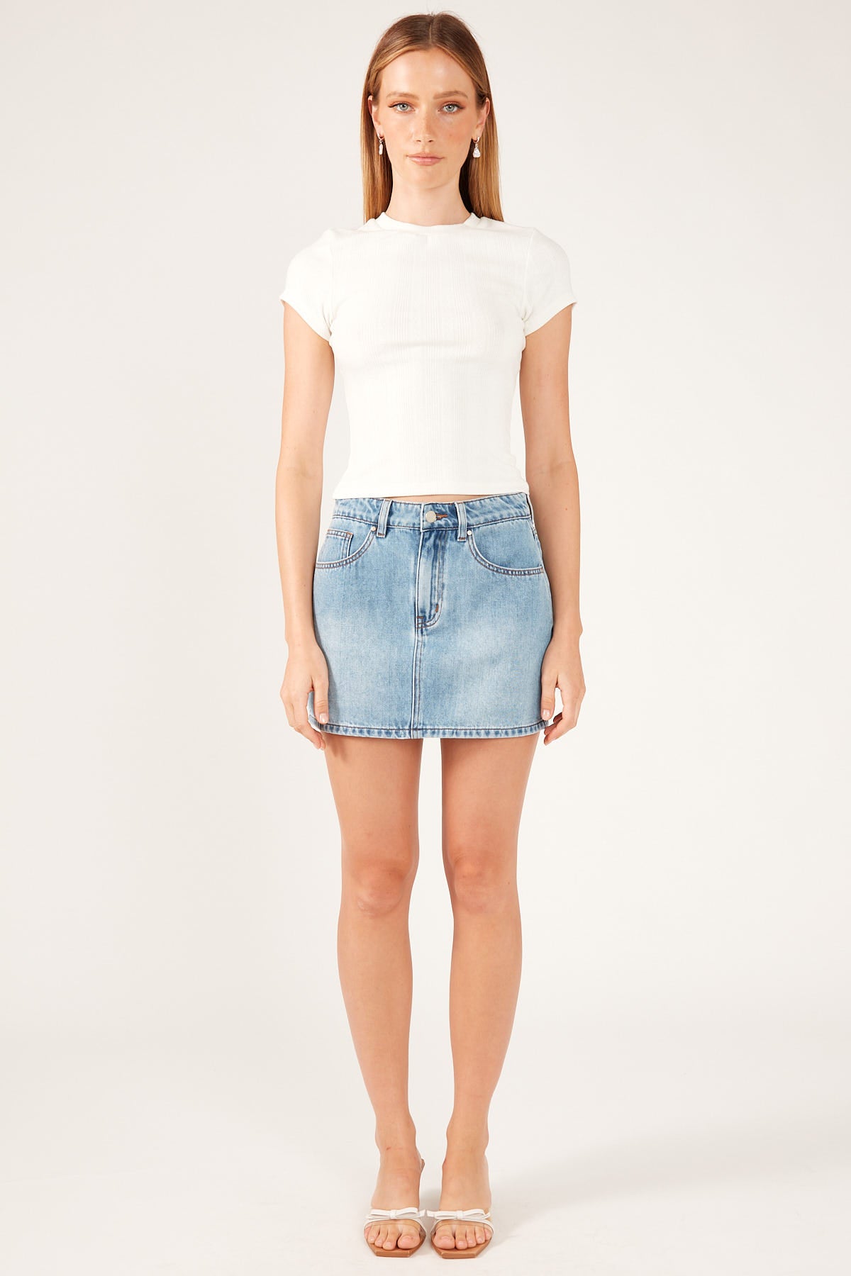 Perfect Stranger Pointelle Cap Sleeve Tee White