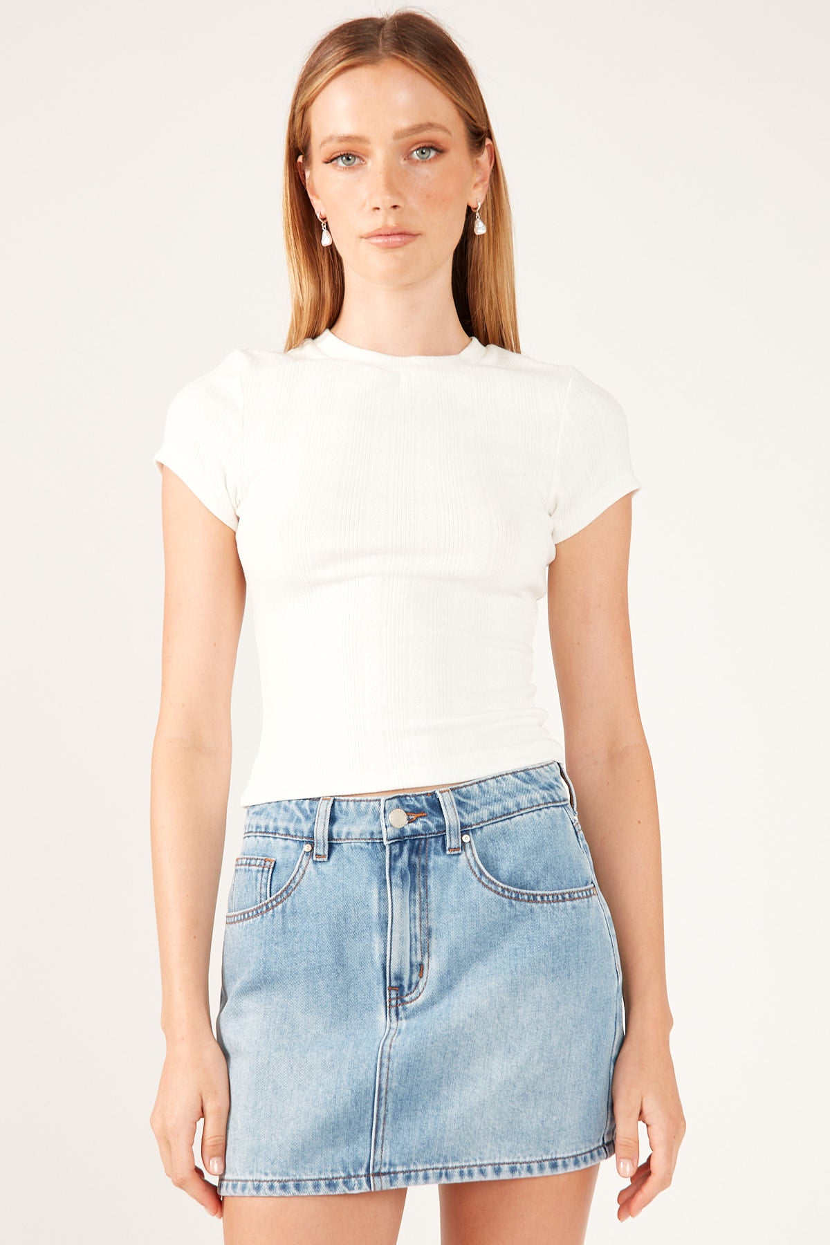 Perfect Stranger Pointelle Cap Sleeve Tee White