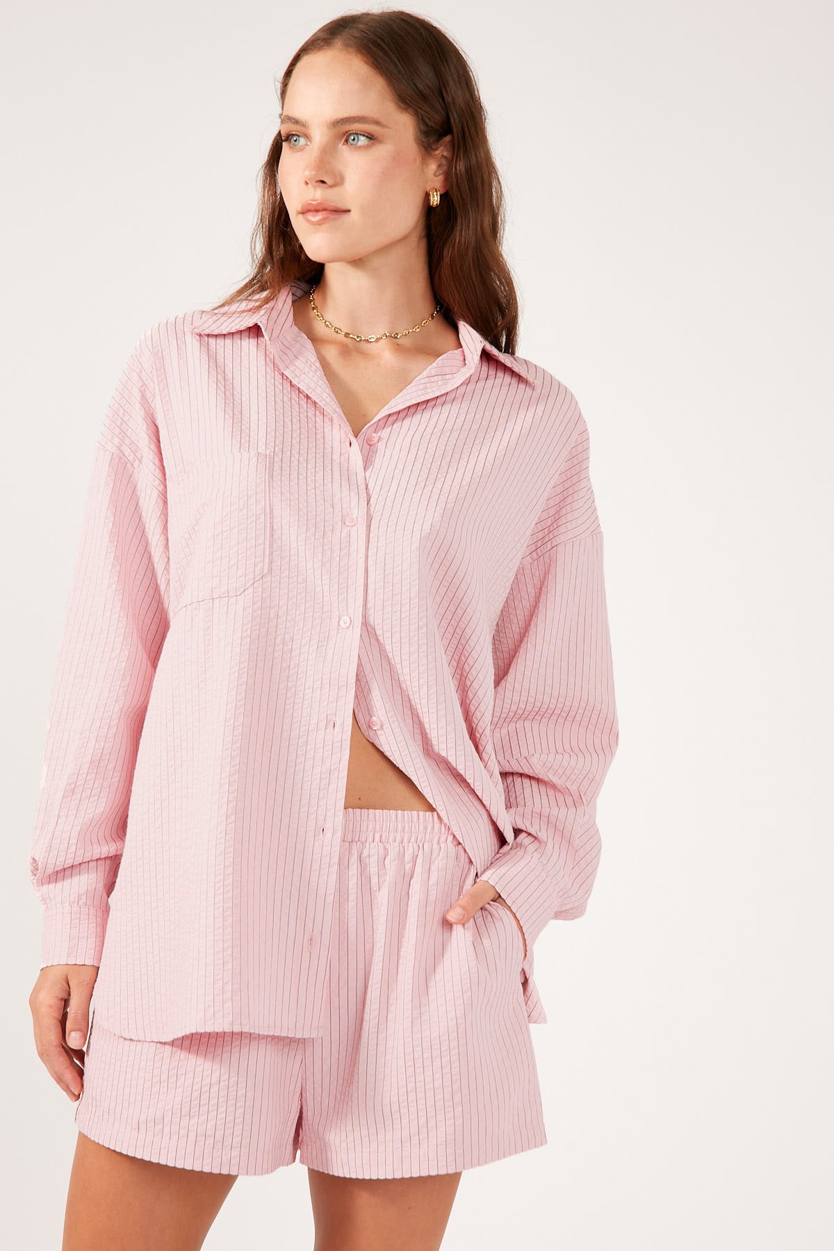 Perfect Stranger Rosie Oversized Striped Shirt Pink Stripe