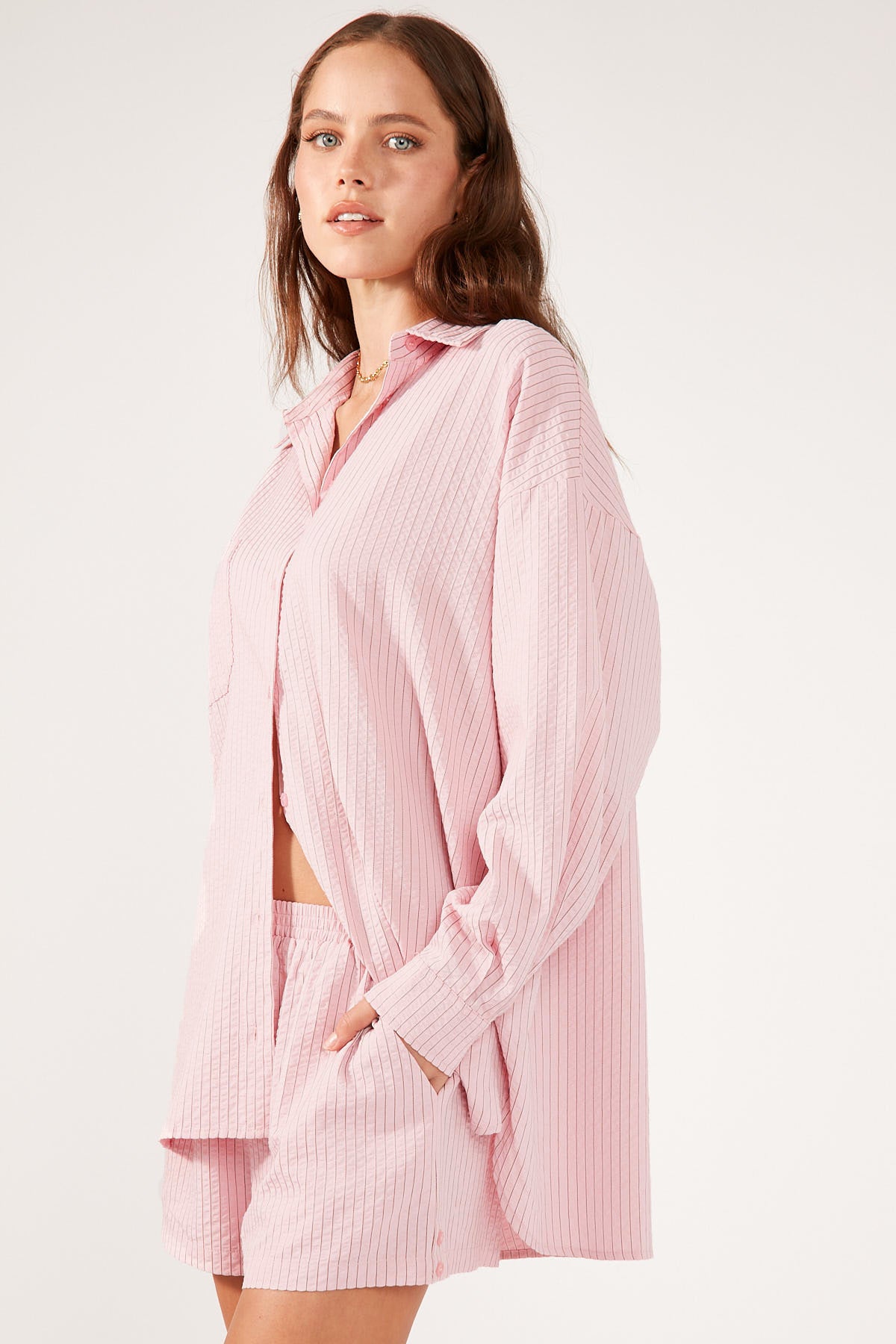 Perfect Stranger Rosie Oversized Striped Shirt Pink Stripe