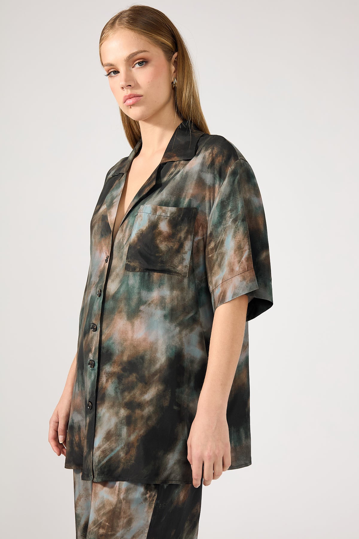 Perfect Stranger Marble Rain Cupro Shirt Black Print