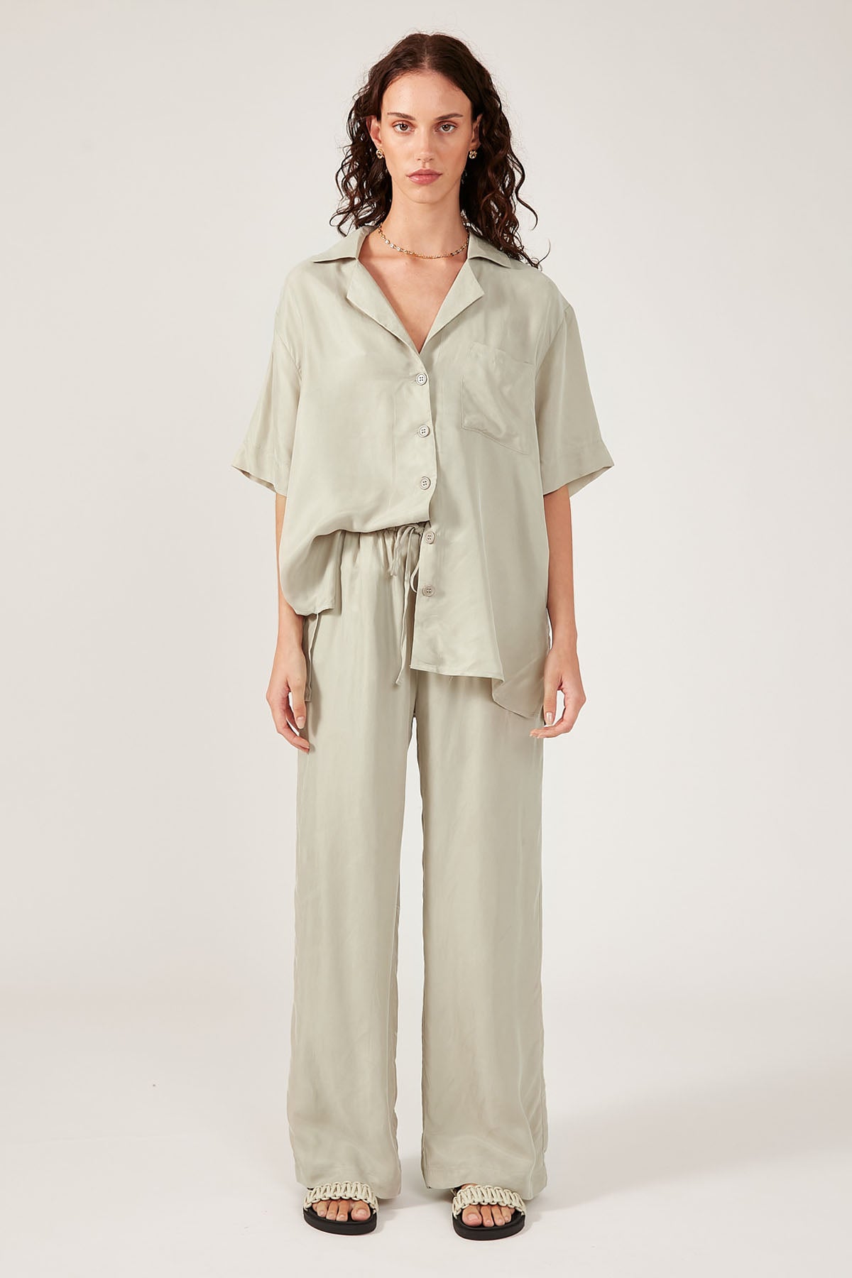 Perfect Stranger Ace Cupro Button Up Short Sleeve Shirt SLATE