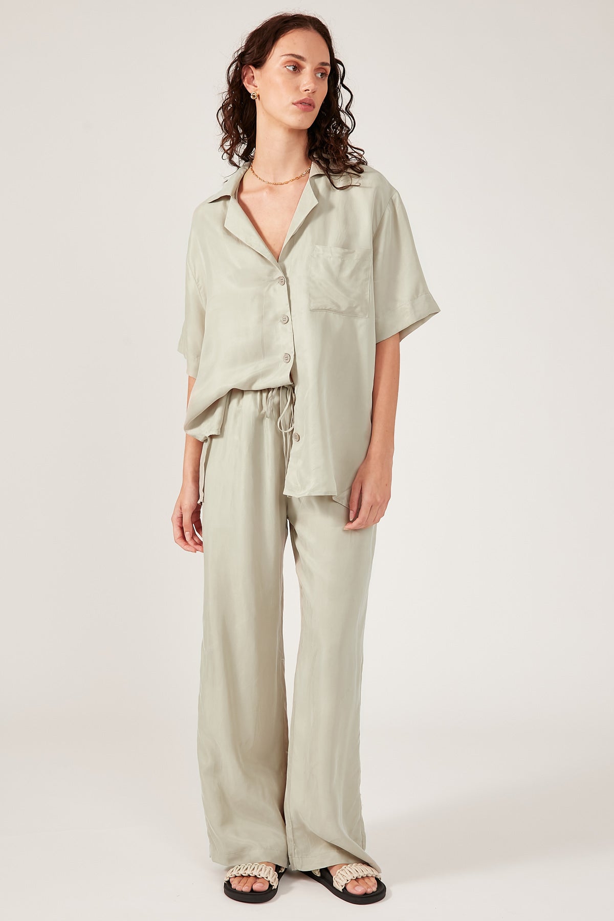 Perfect Stranger Ace Cupro Button Up Short Sleeve Shirt SLATE