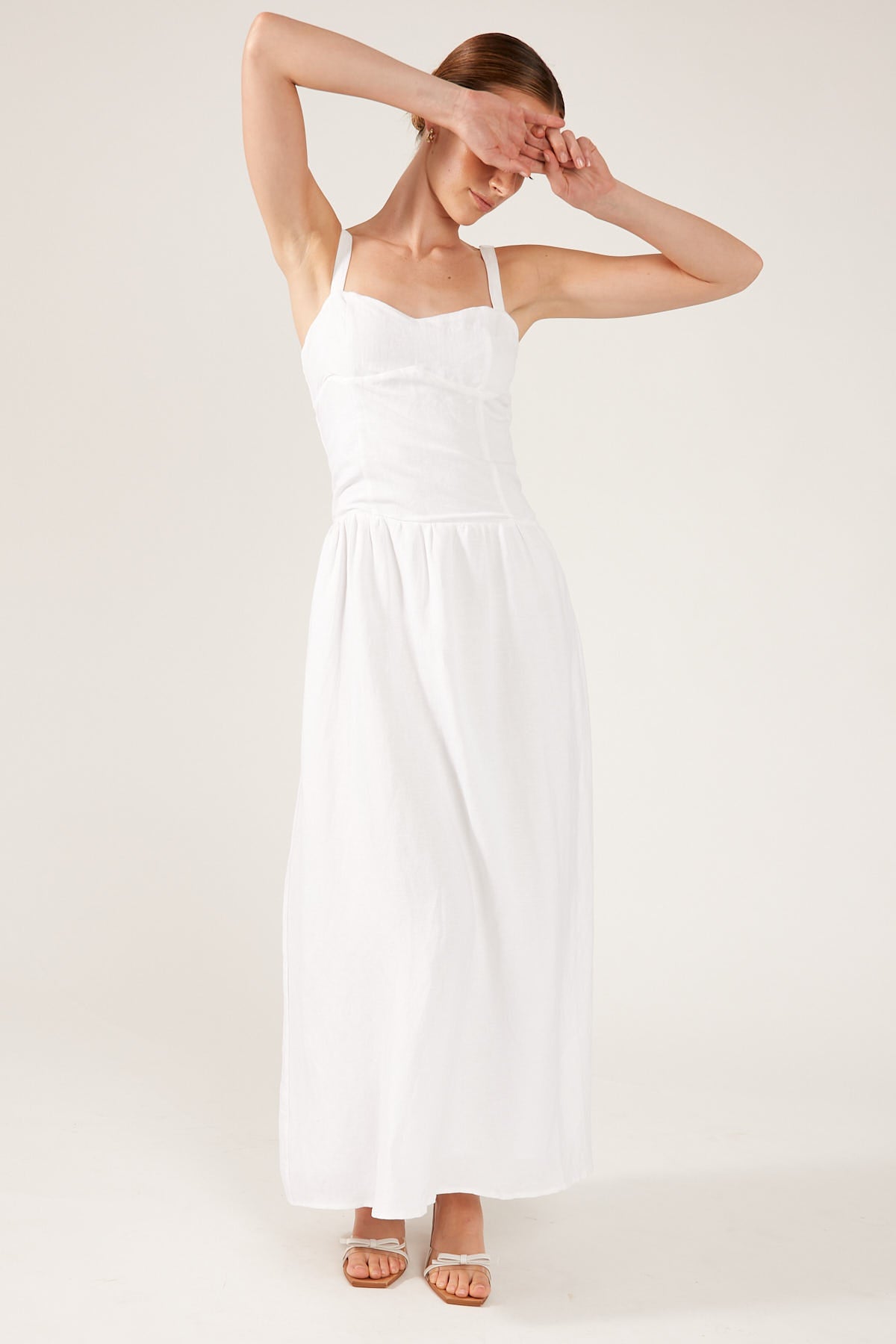 Perfect Stranger Galia Linen Blend Midi Dress White
