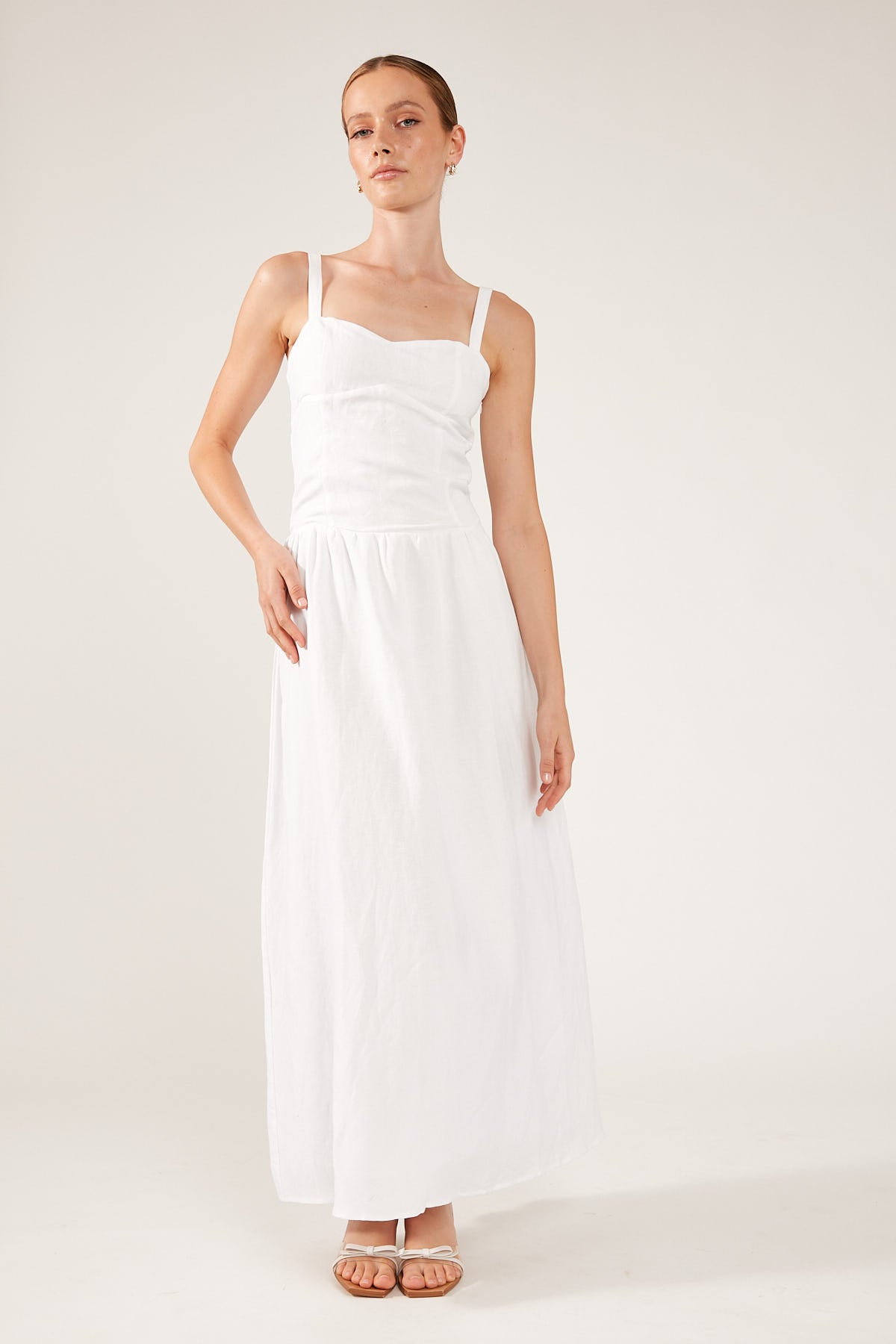 Perfect Stranger Galia Linen Blend Midi Dress White