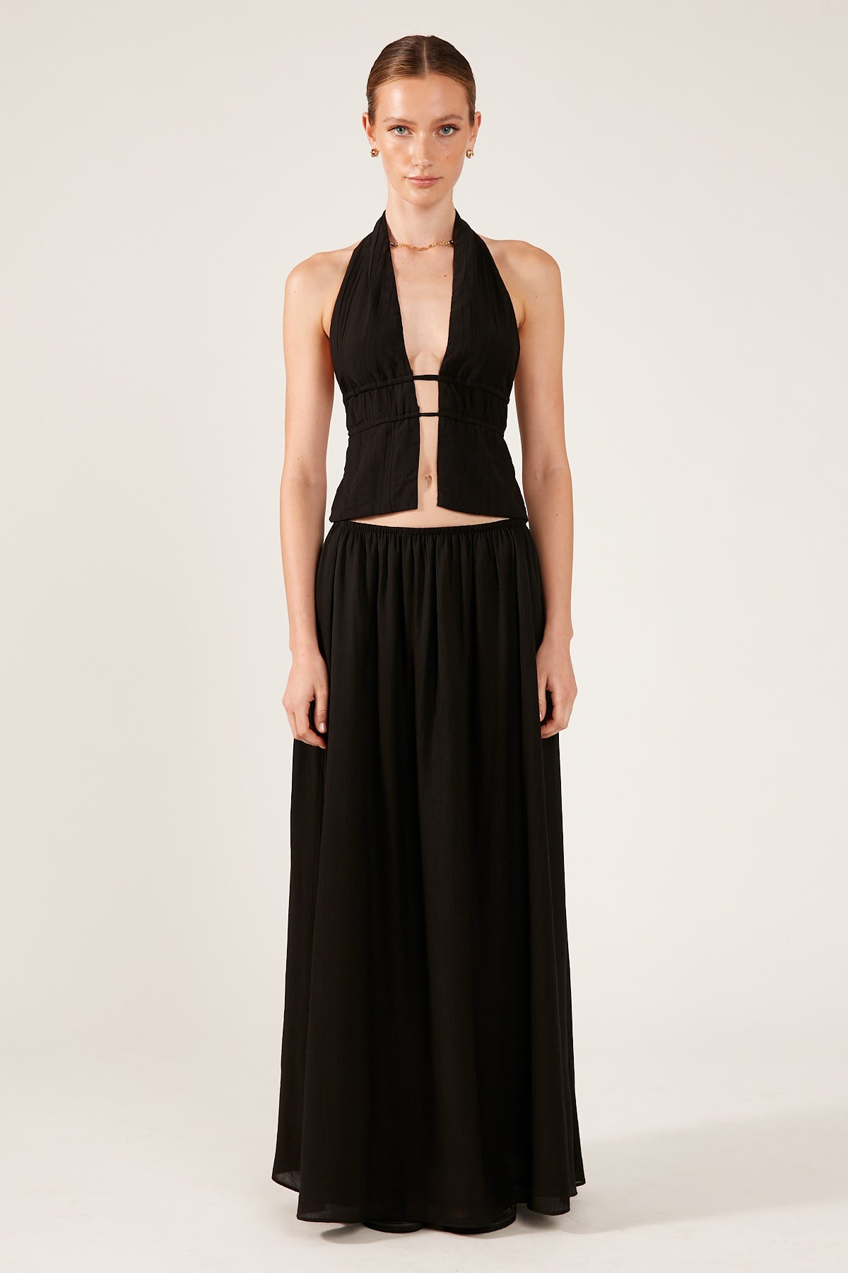 Perfect Stranger Corfu Crinkle Maxi Skirt Black