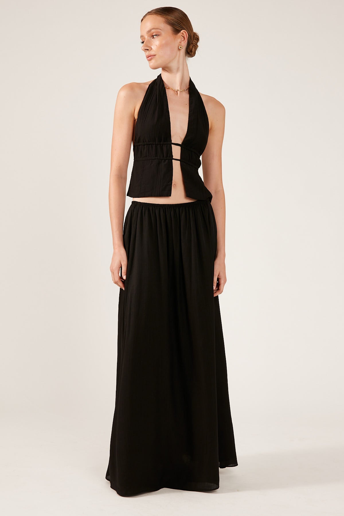 Perfect Stranger Corfu Crinkle Maxi Skirt Black