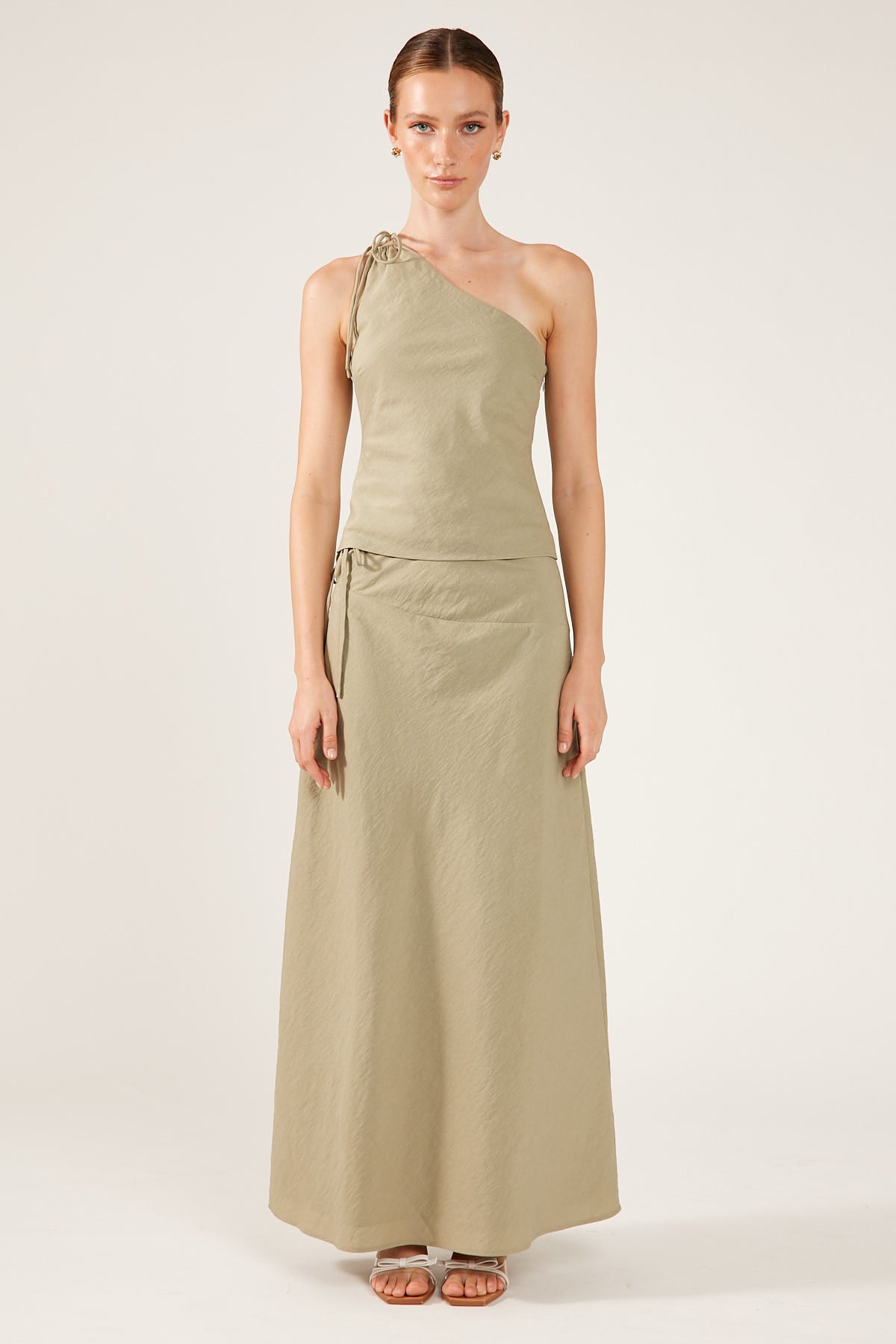 Perfect Stranger Costa Tie Up Maxi Skirt Khaki Green