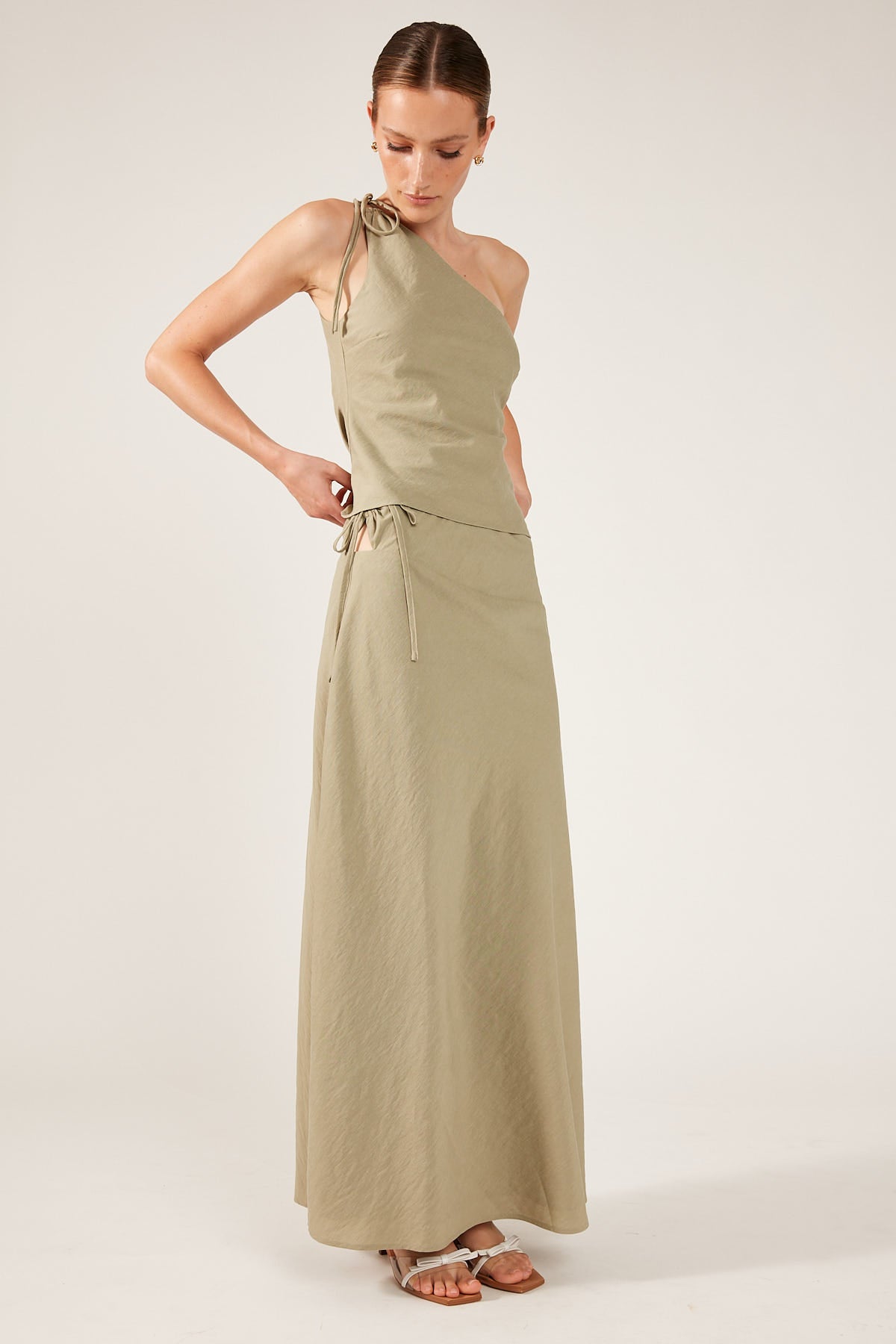 Perfect Stranger Costa Tie Up Maxi Skirt Khaki Green