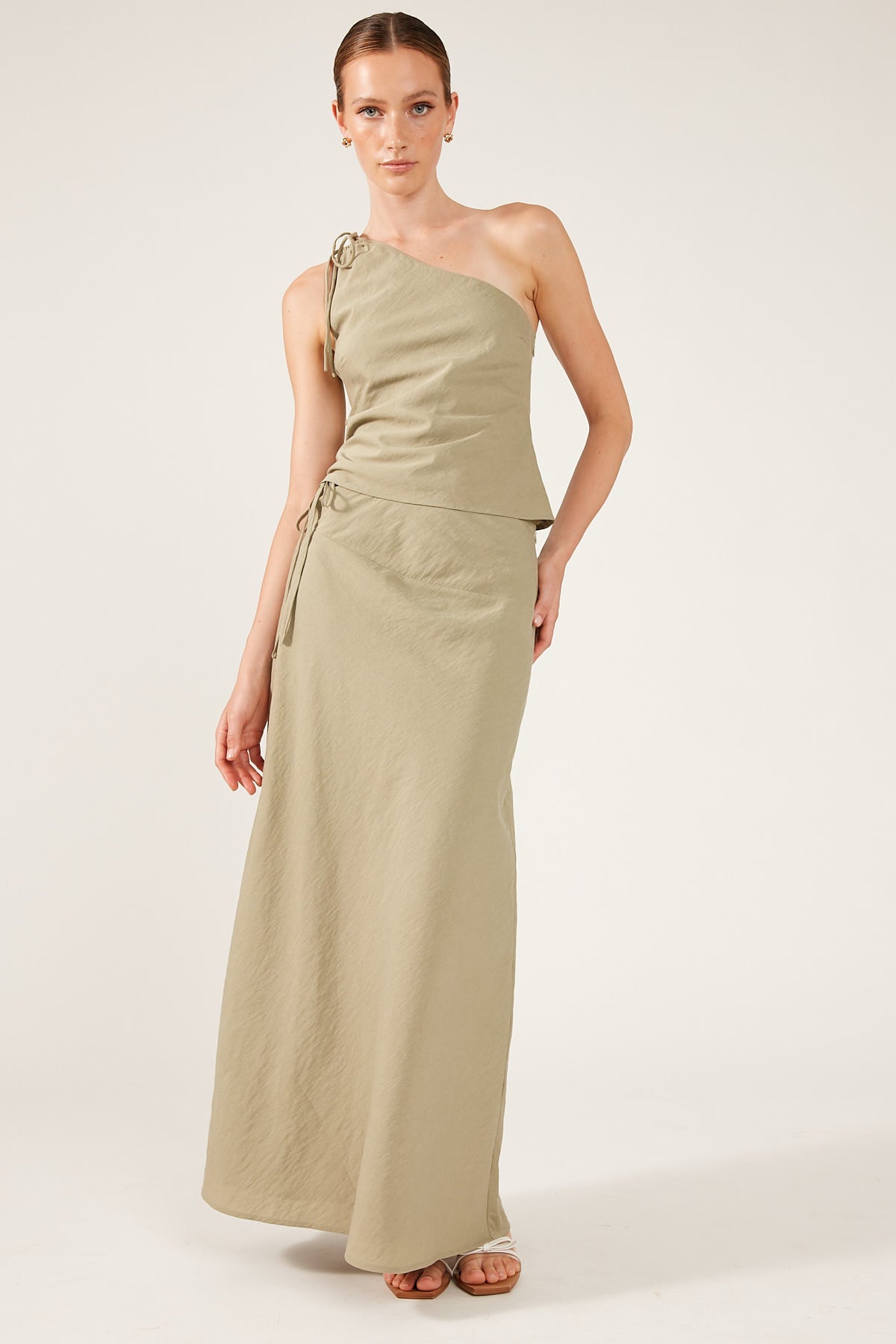 Perfect Stranger Costa Tie Up Maxi Skirt Khaki Green