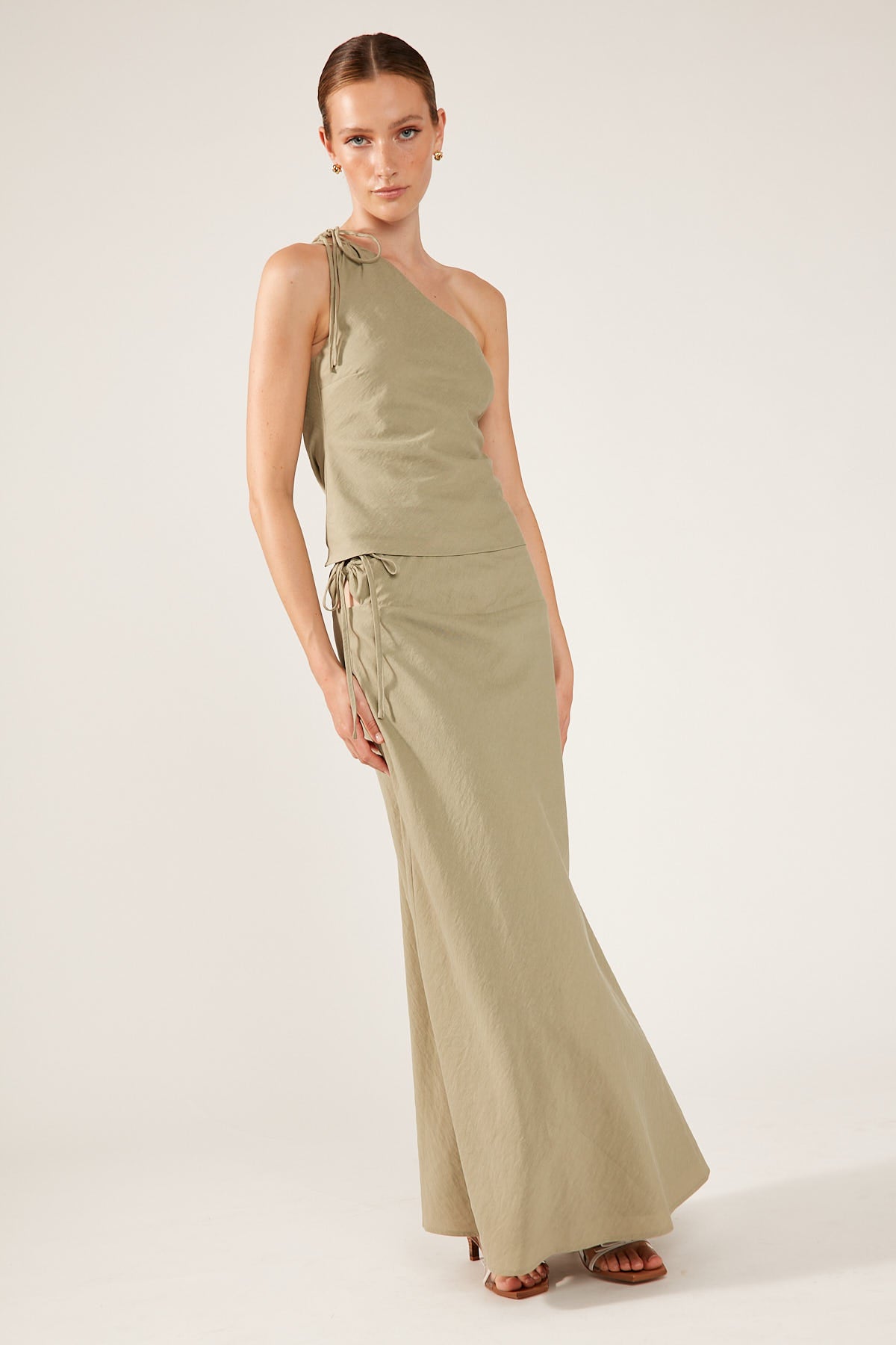 Perfect Stranger Costa Tie Up Maxi Skirt Khaki Green
