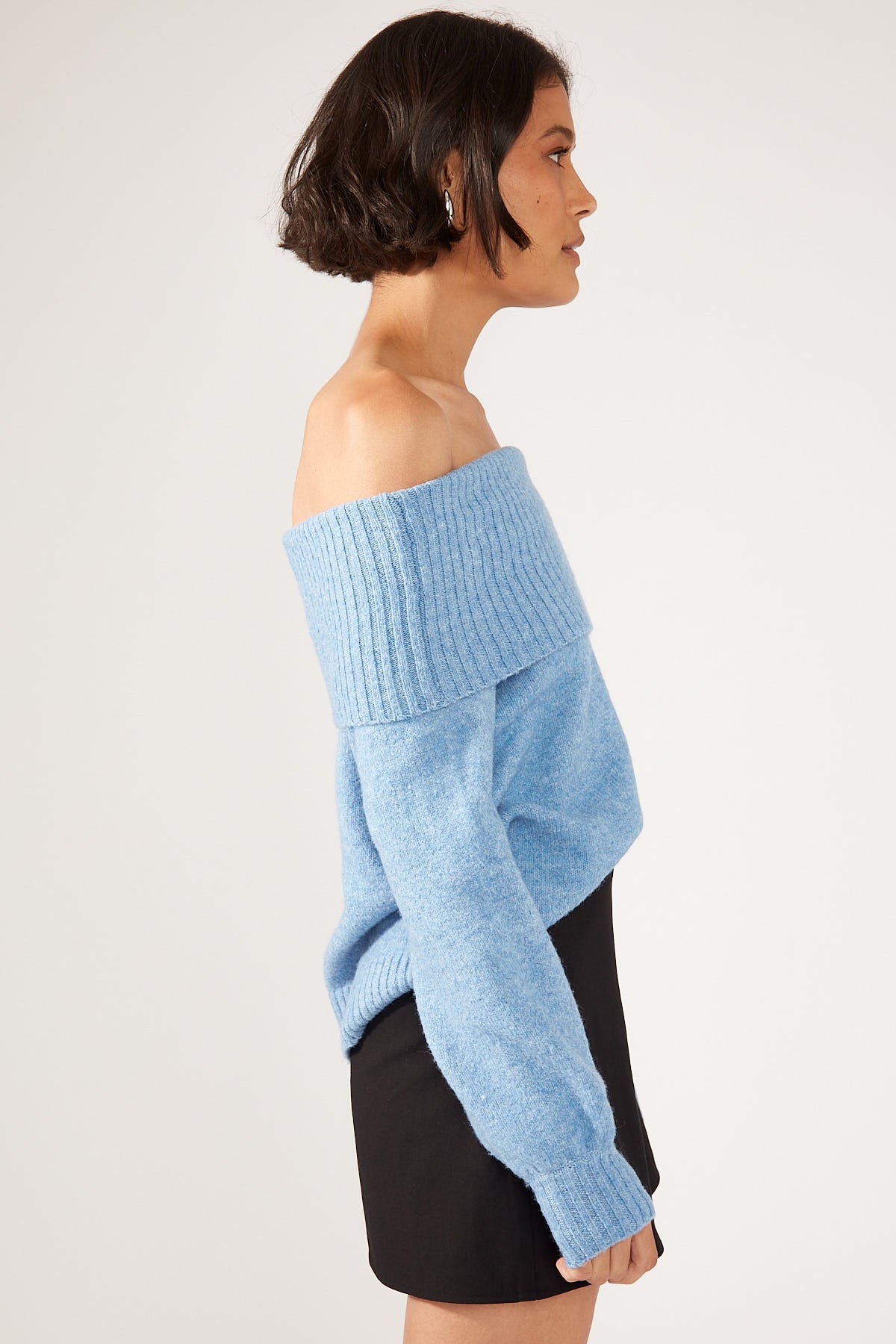 Perfect Stranger Off Shoulder Relaxed Knit Jumper Blue