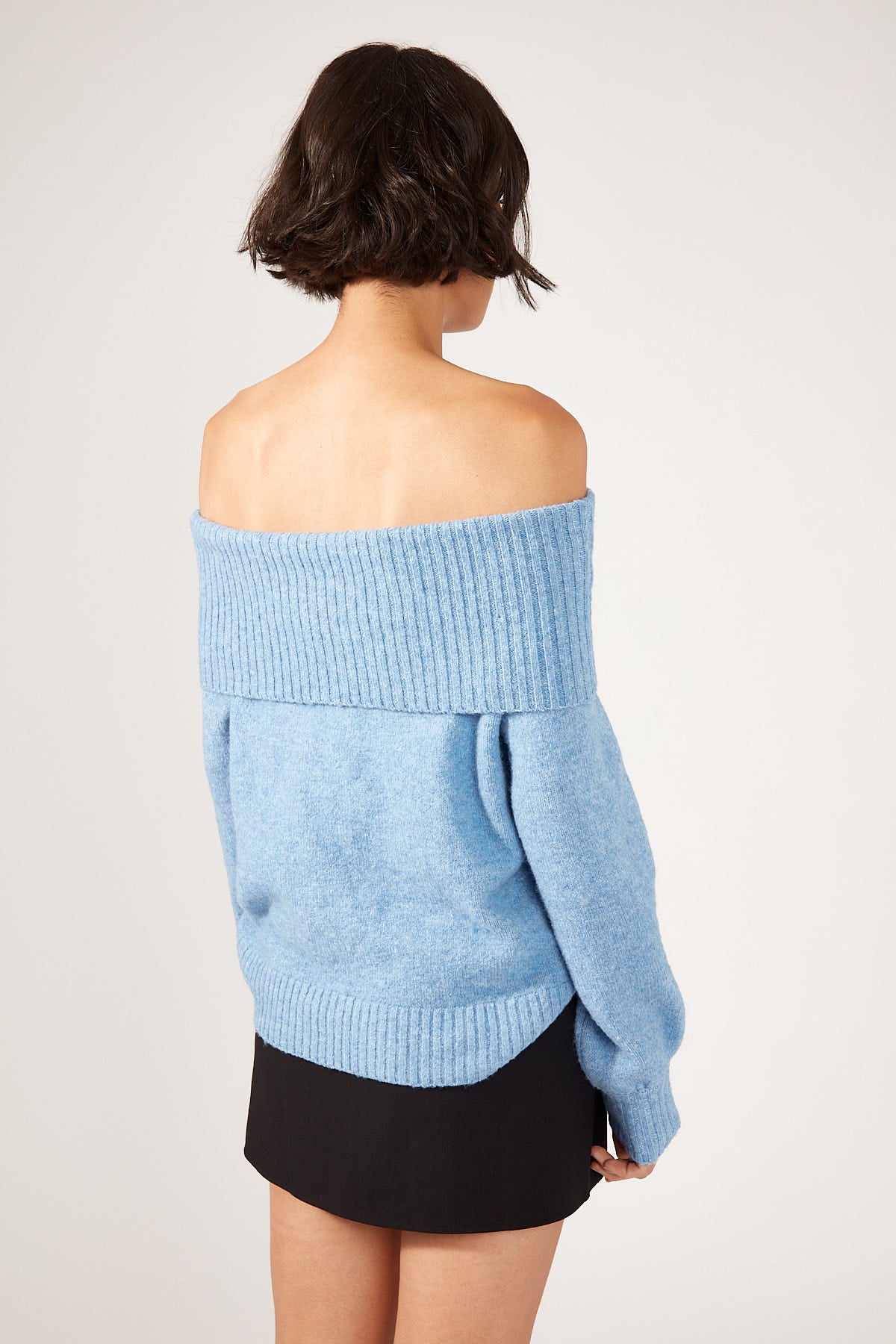 Perfect Stranger Off Shoulder Relaxed Knit Jumper Blue