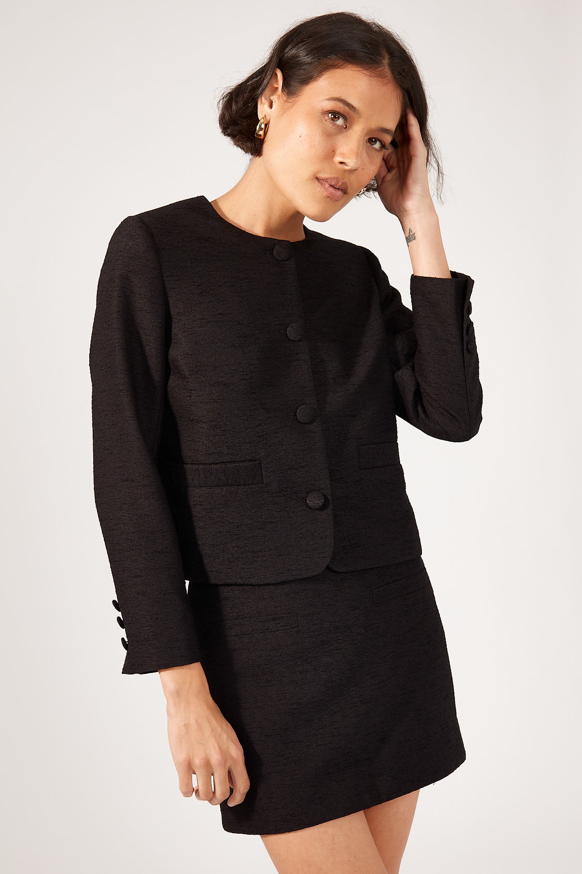 Perfect Stranger Posh Classic Fitted Textured Jacket Black