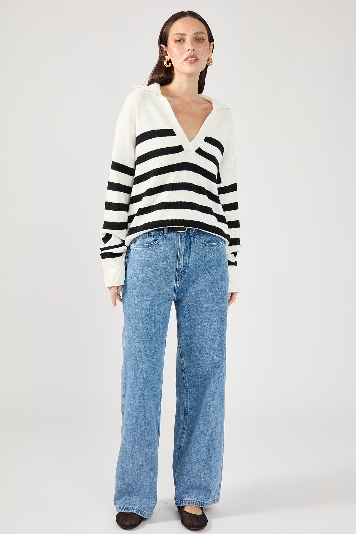 Perfect Stranger Mare Striped Polo Neck Knit Cream Print