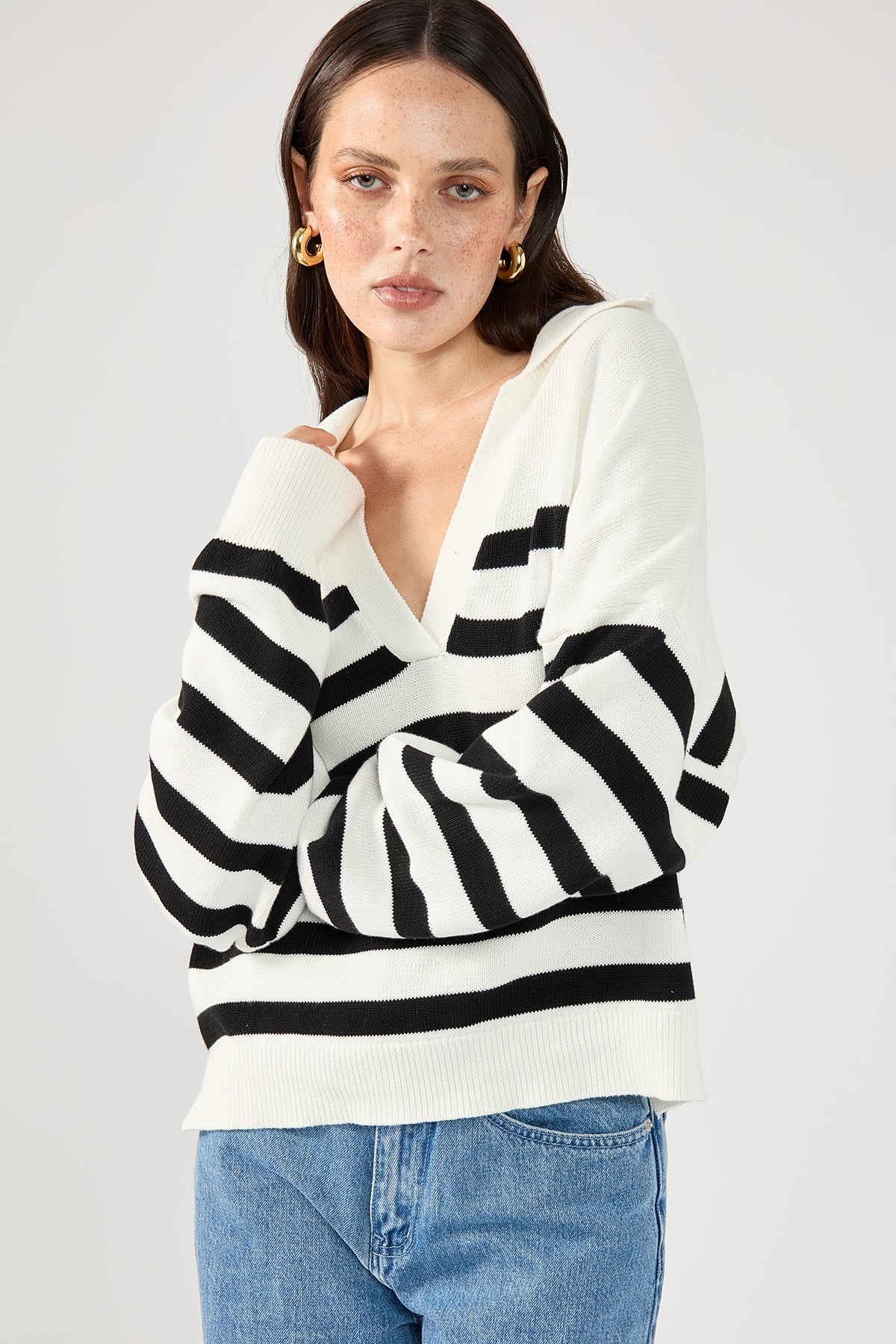 Perfect Stranger Mare Striped Polo Neck Knit Cream Print