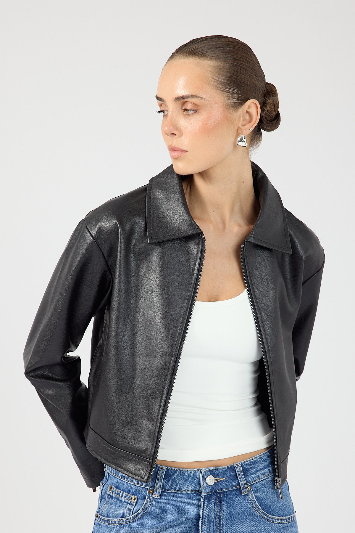 Perfect Stranger Kandice PU Zip Up Jacket Black