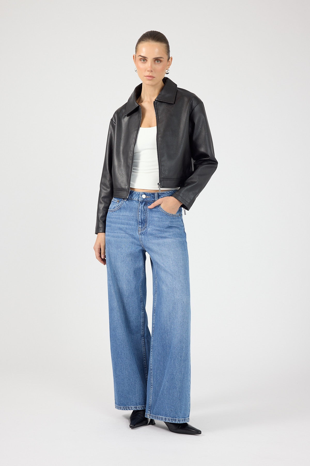 Perfect Stranger Kandice PU Zip Up Jacket Black