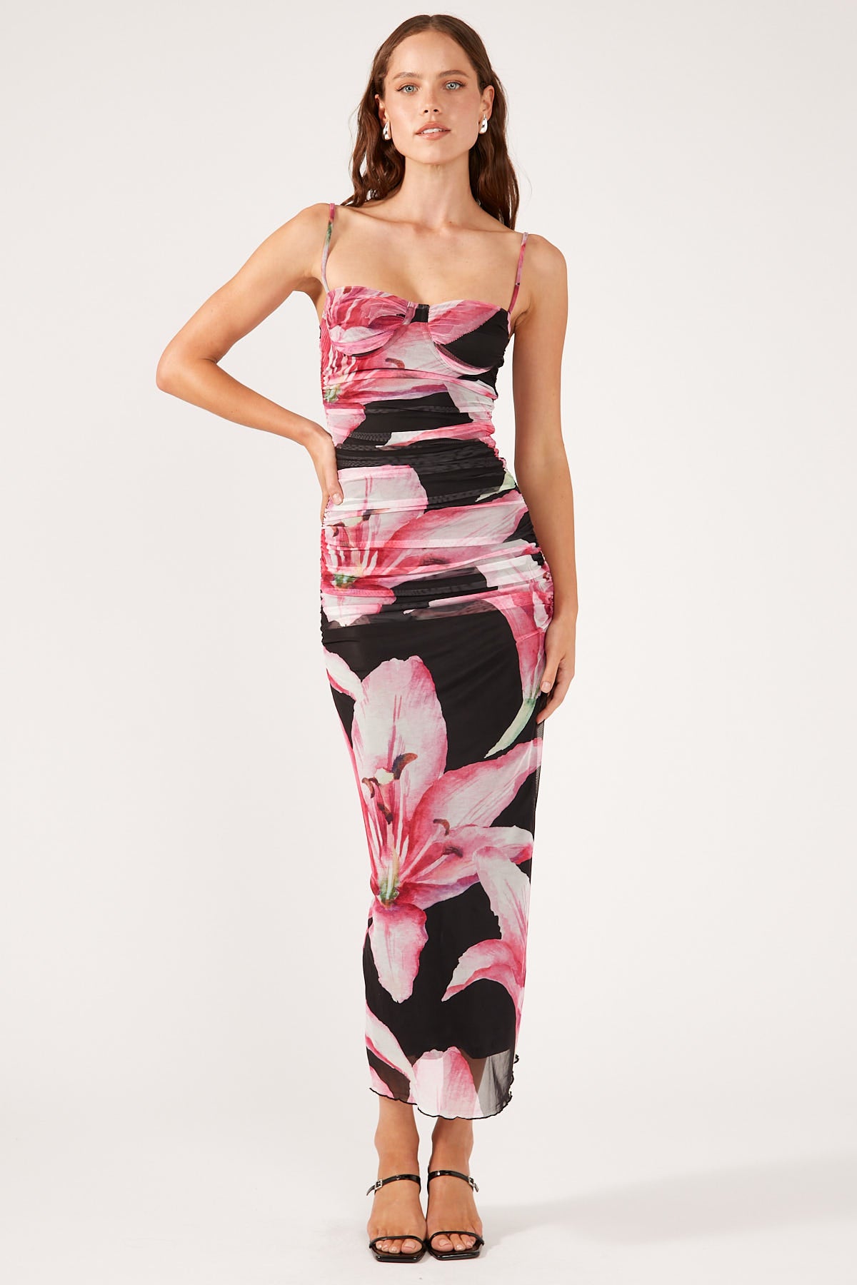 Perfect Stranger Stargazer Mesh Maxi Dress Black Print