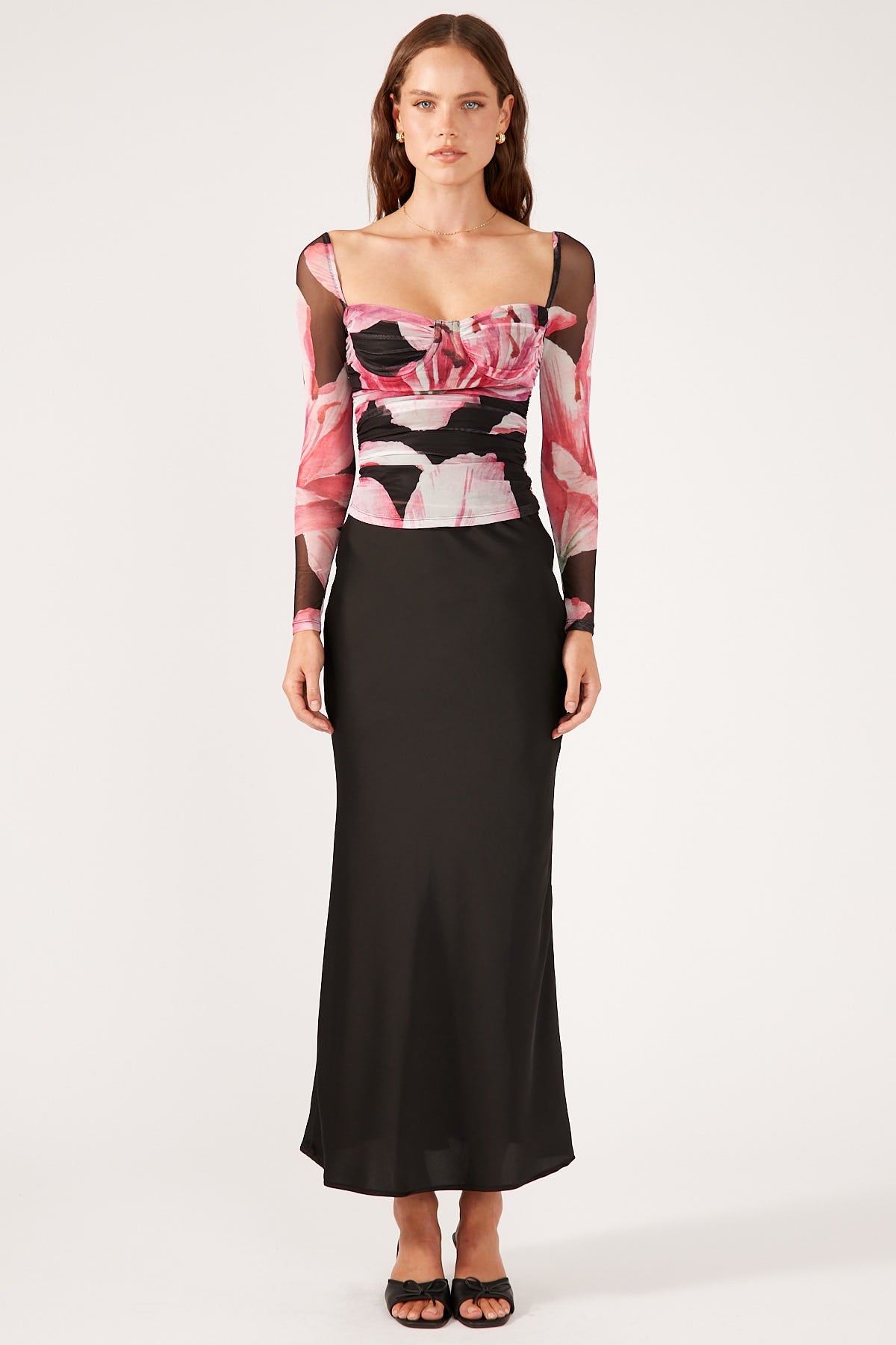 Perfect Stranger Stargazer Long Sleeve Mesh Top Black Print