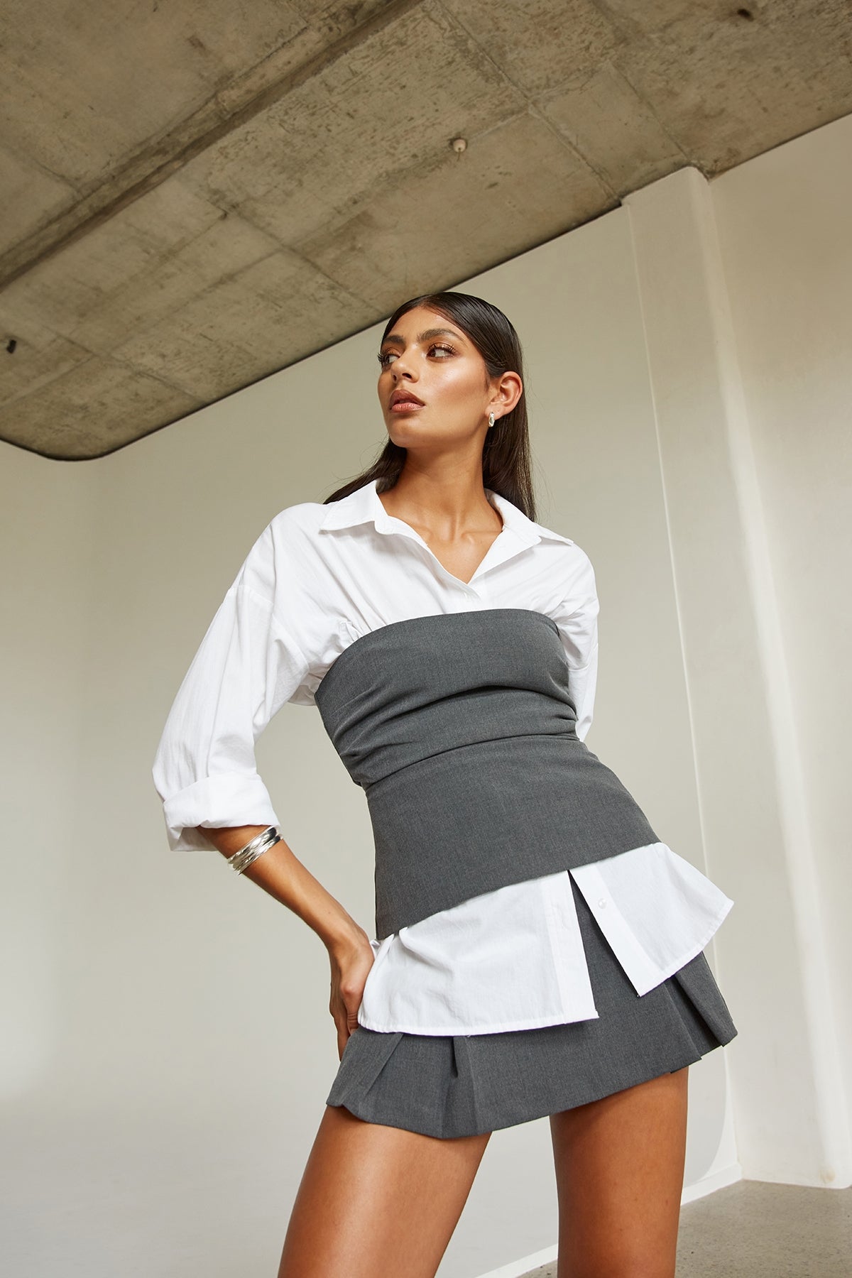 Perfect Stranger Monica Box Pleat Skort Grey