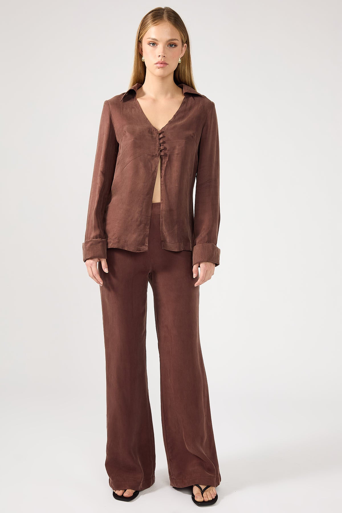 Perfect Stranger Prisca Cupro Wide Leg Pant Brown