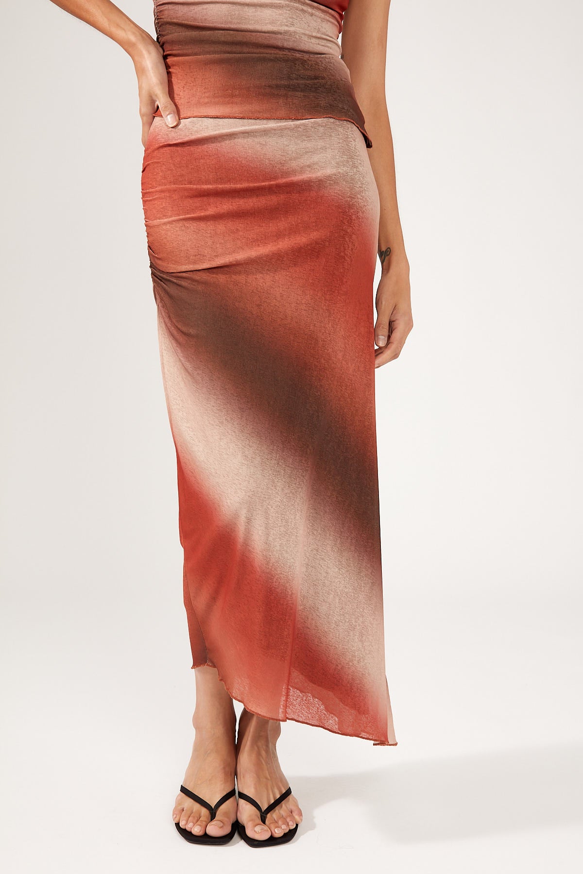 Perfect Stranger Superstition Draped Midi Skirt Brown Print