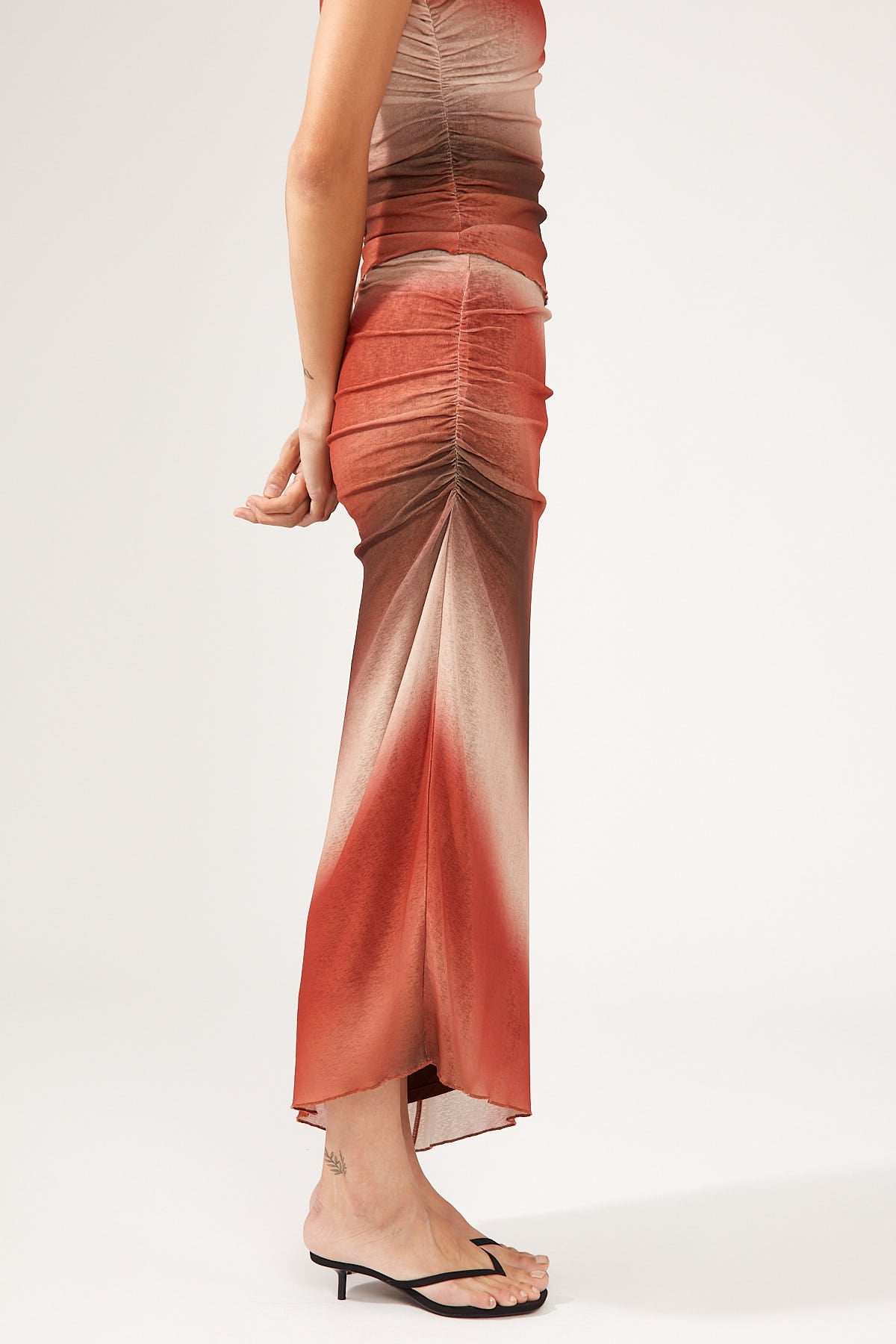 Perfect Stranger Superstition Draped Midi Skirt Brown Print