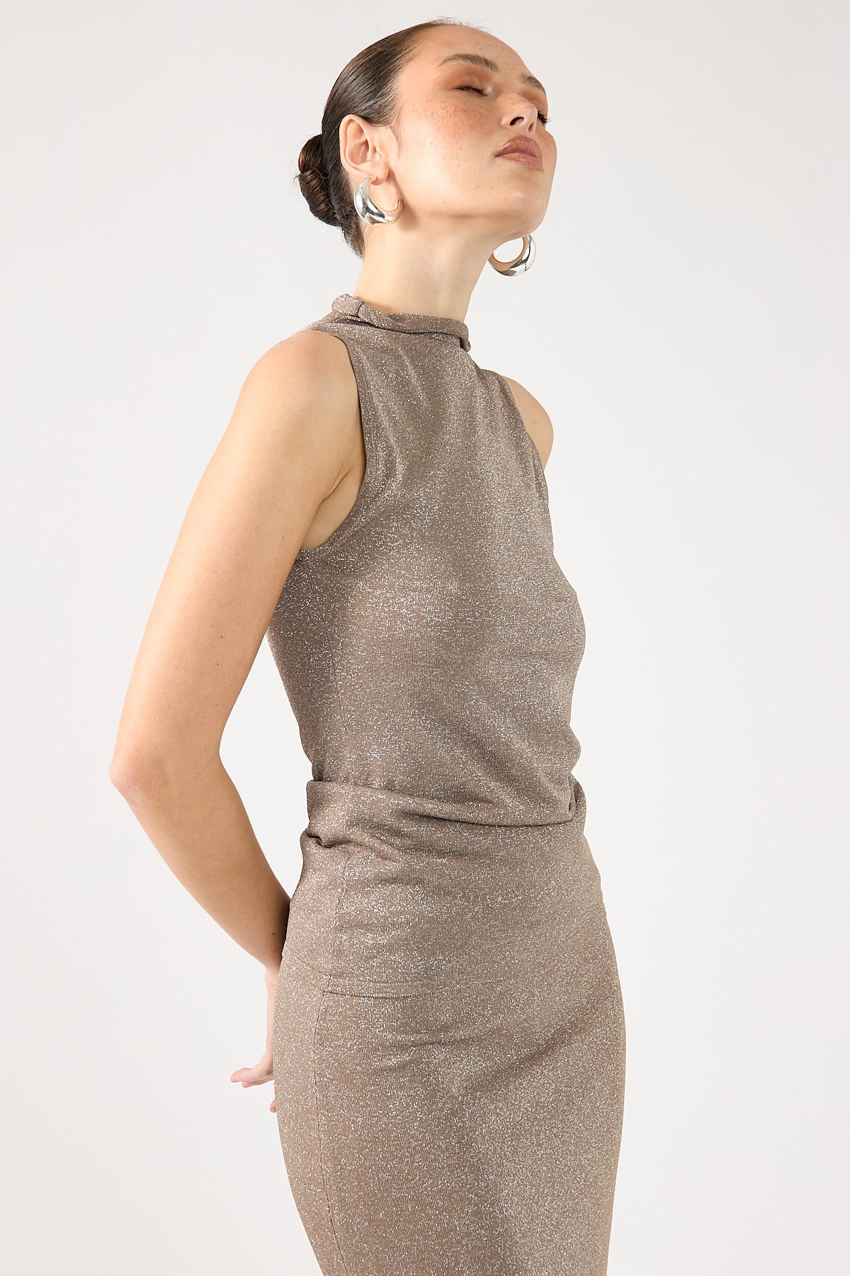 Perfect Stranger Agnes Beam Halter Lurex Knit Top Sand