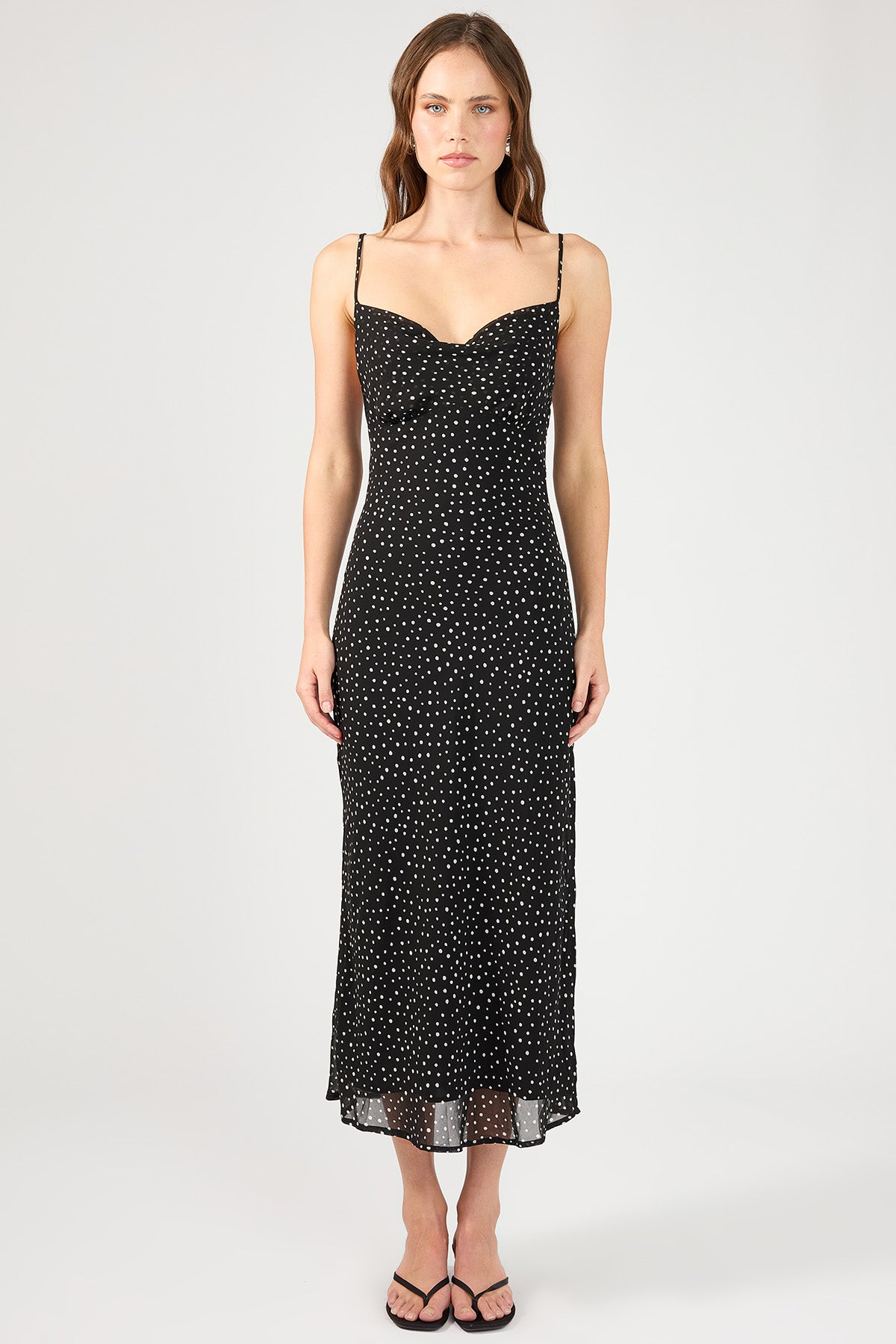 Perfect Stranger Polka Dream Chiffon Maxi Dress Black Print