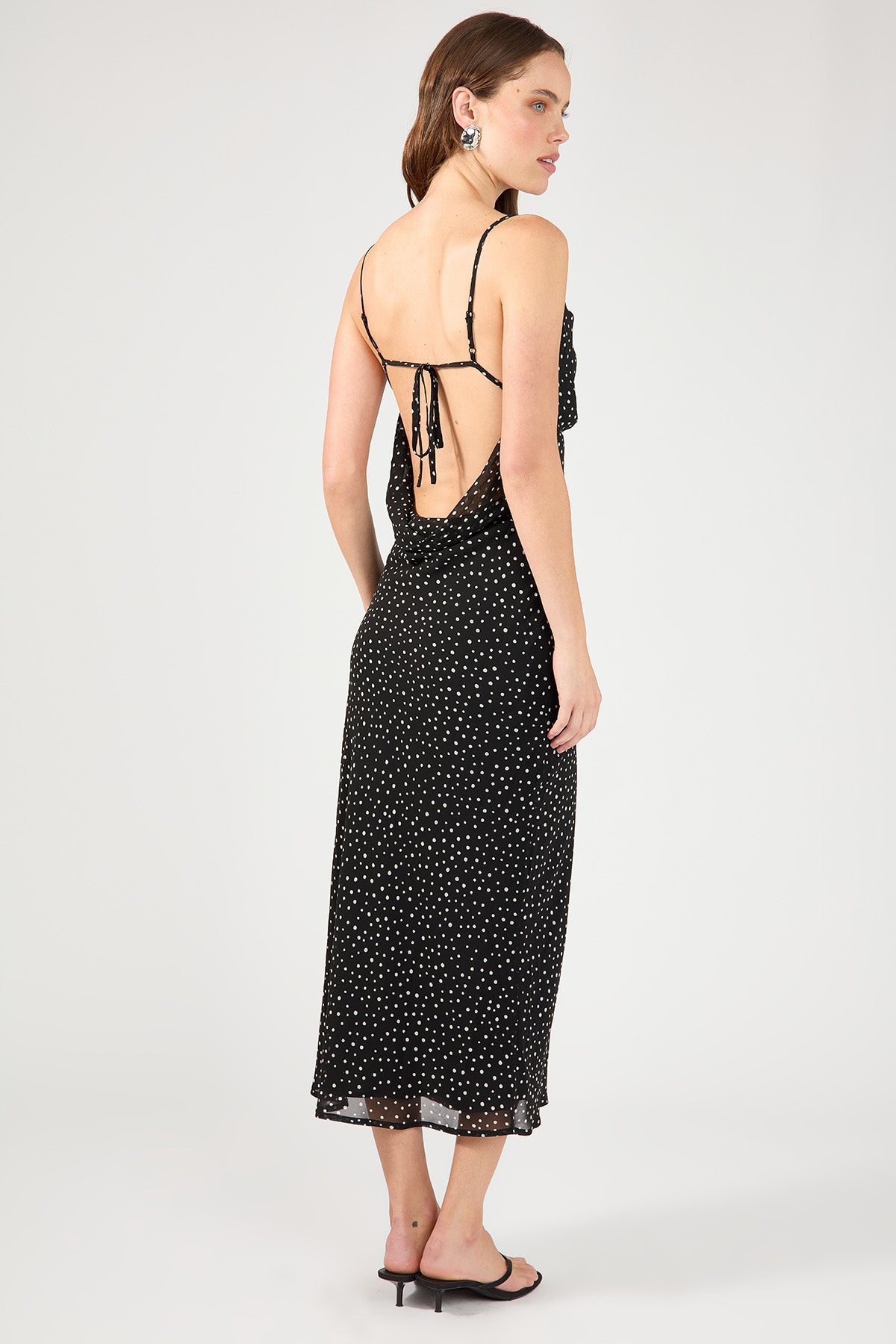 Perfect Stranger Polka Dream Chiffon Maxi Dress Black Print
