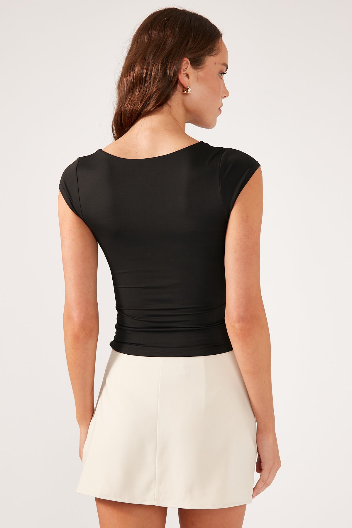 Perfect Stranger Scoop Neck Cap Sleeve Tee Black