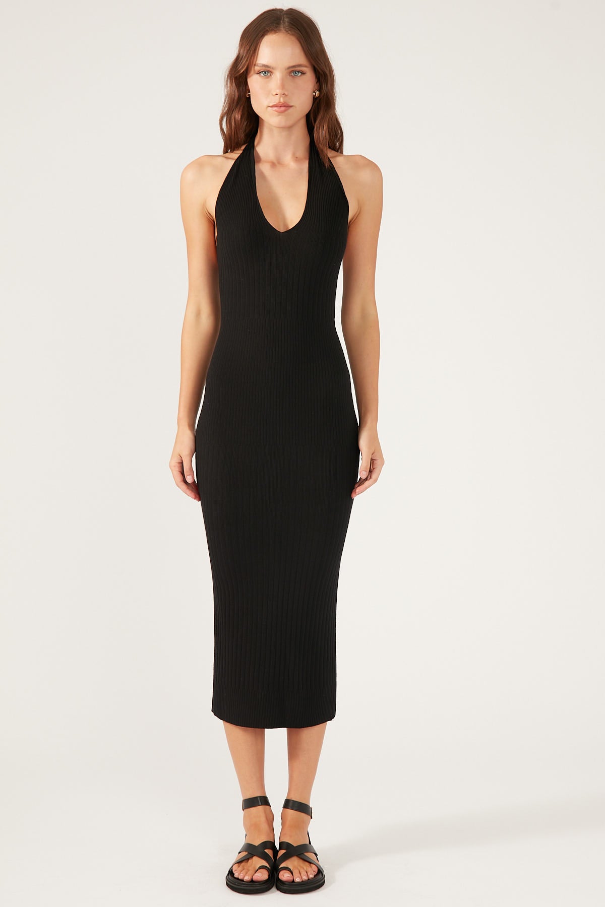 Perfect Stranger Ainsley Open Back Knit Maxi Dress Black