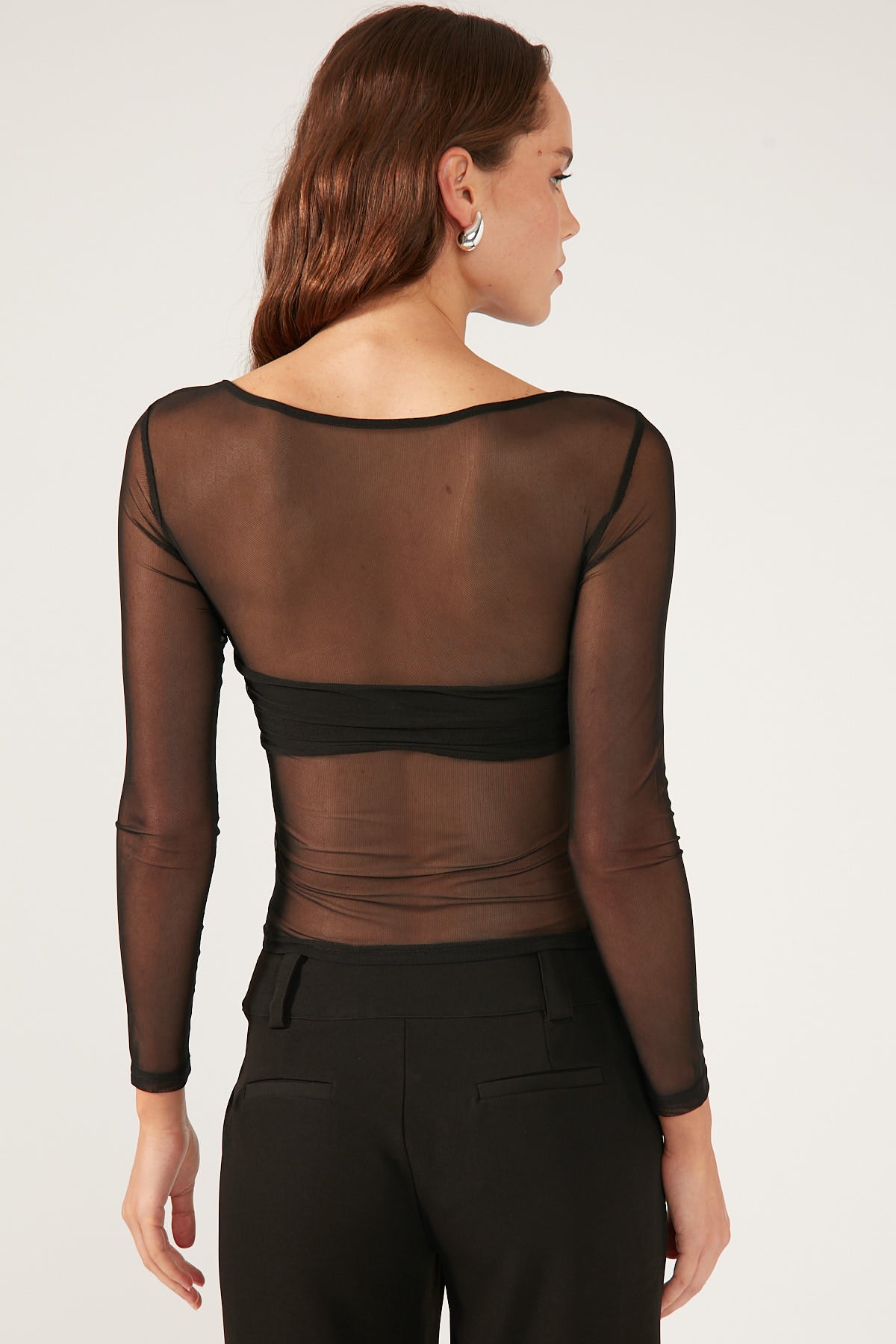 Perfect Stranger TWISTED MESH LONG SLEEVE TOP Black