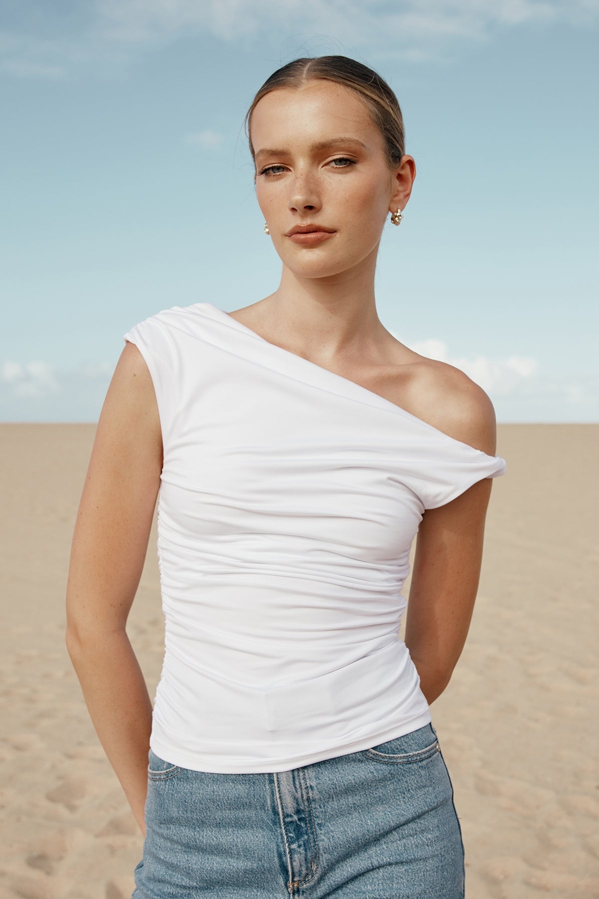 Perfect Stranger Lola Ruched Jersey Top White